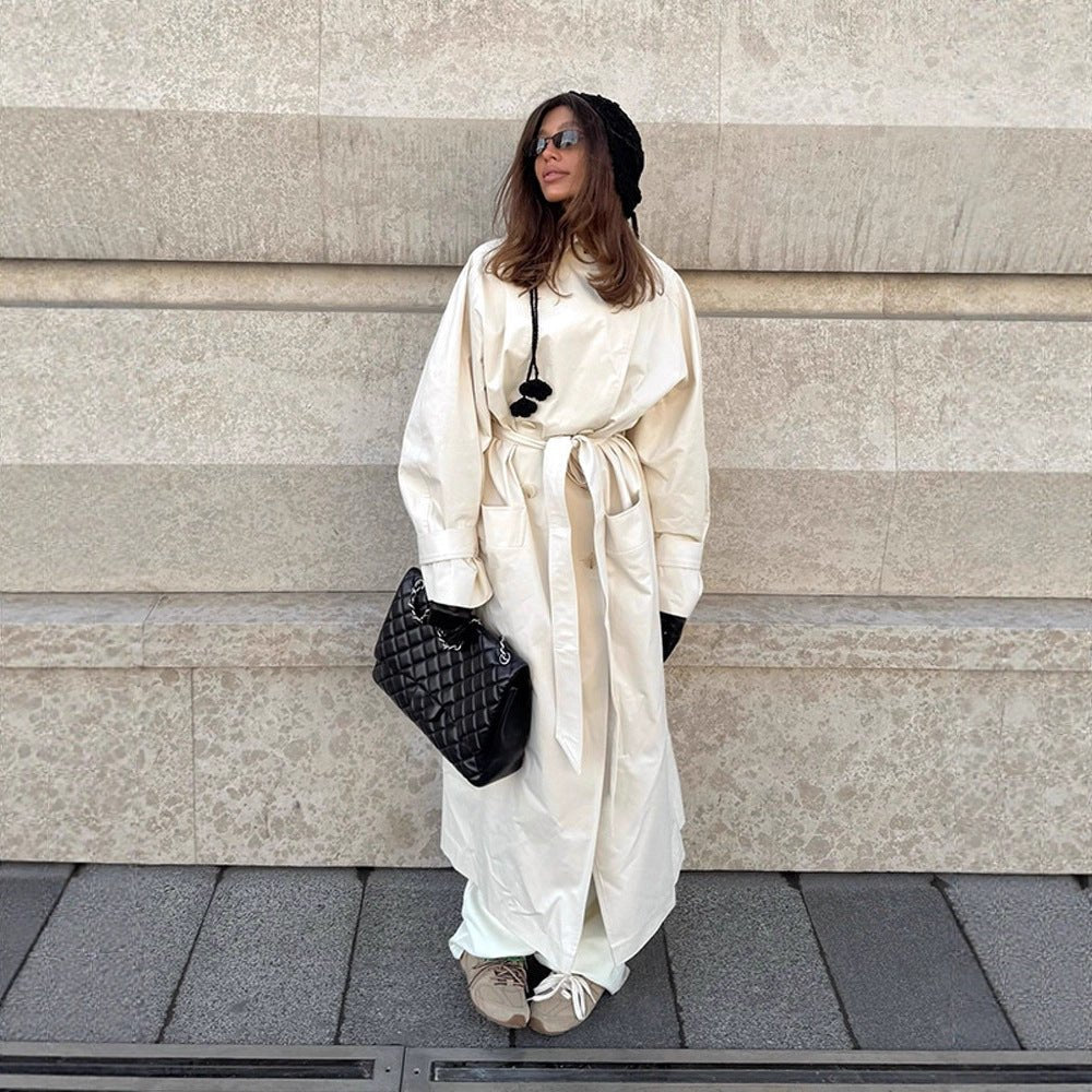 Ladies maxilength tailored trench coat made of lightweight cotton blend with tie belt Chichicherry - Chichicherry