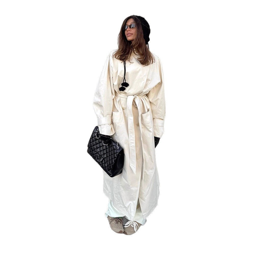 Ladies maxilength tailored trench coat made of lightweight cotton blend with tie belt Chichicherry - Chichicherry
