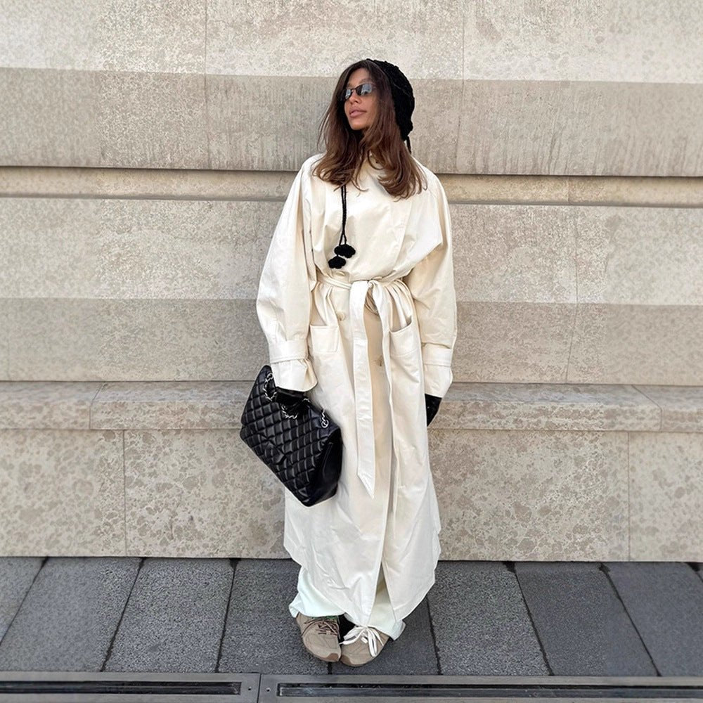 Ladies maxilength tailored trench coat made of lightweight cotton blend with tie belt Chichicherry - Chichicherry