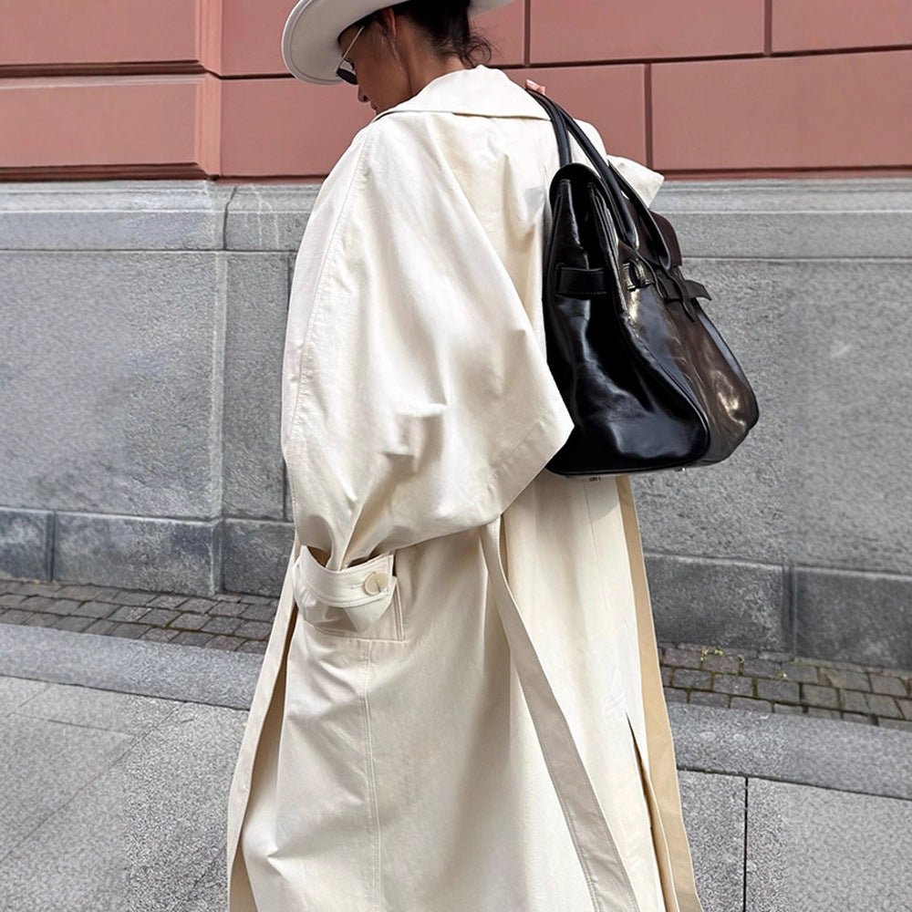 Ladies maxilength tailored trench coat made of lightweight cotton blend with tie belt Chichicherry - Chichicherry