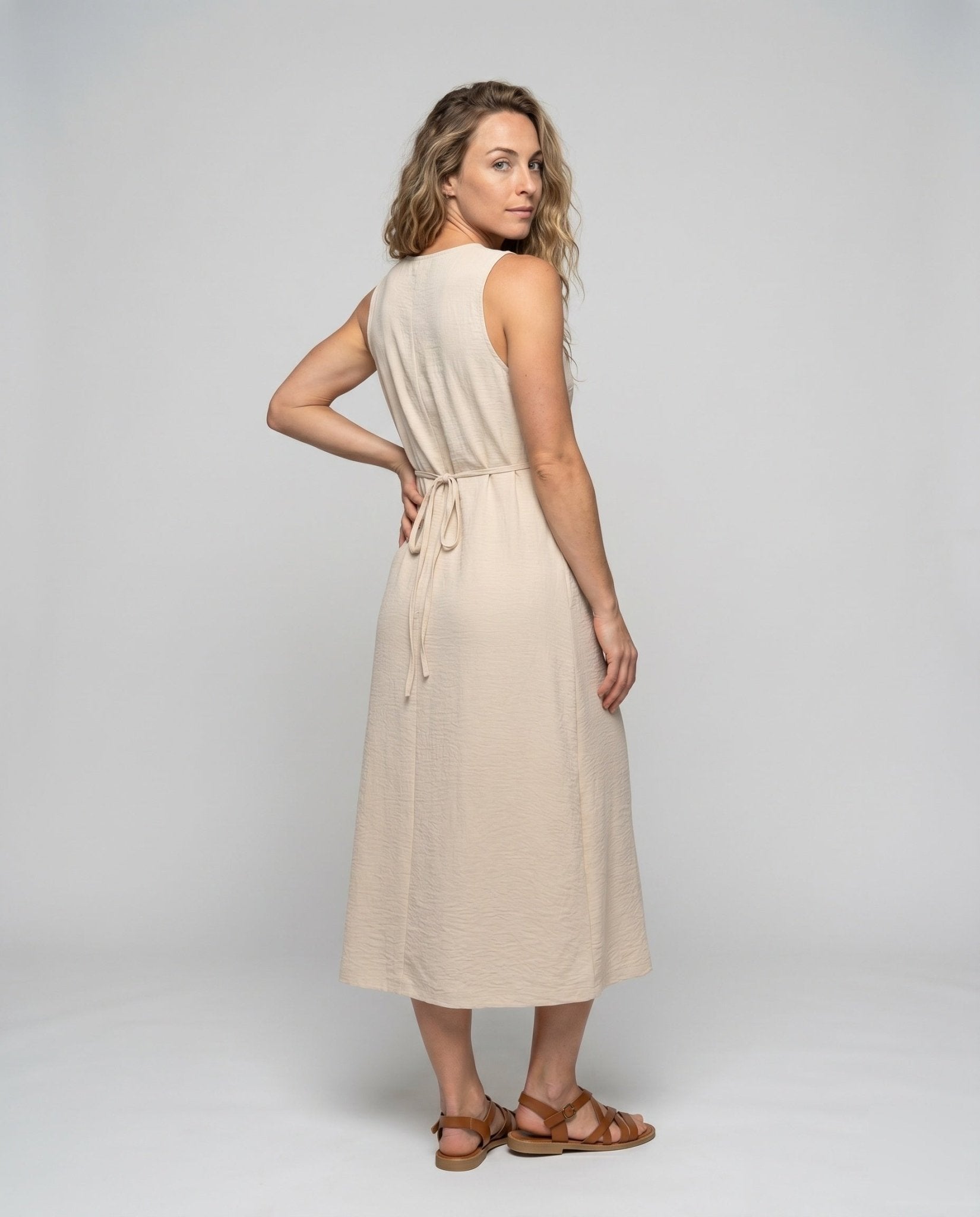Ladies Midi Dress with Button Placket and Side Slit - Chichicherry