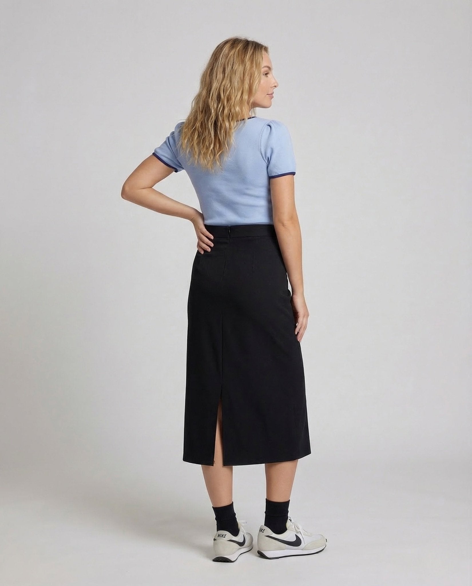 Ladies Midi Skirt Fitted Side Slit - Chichicherry
