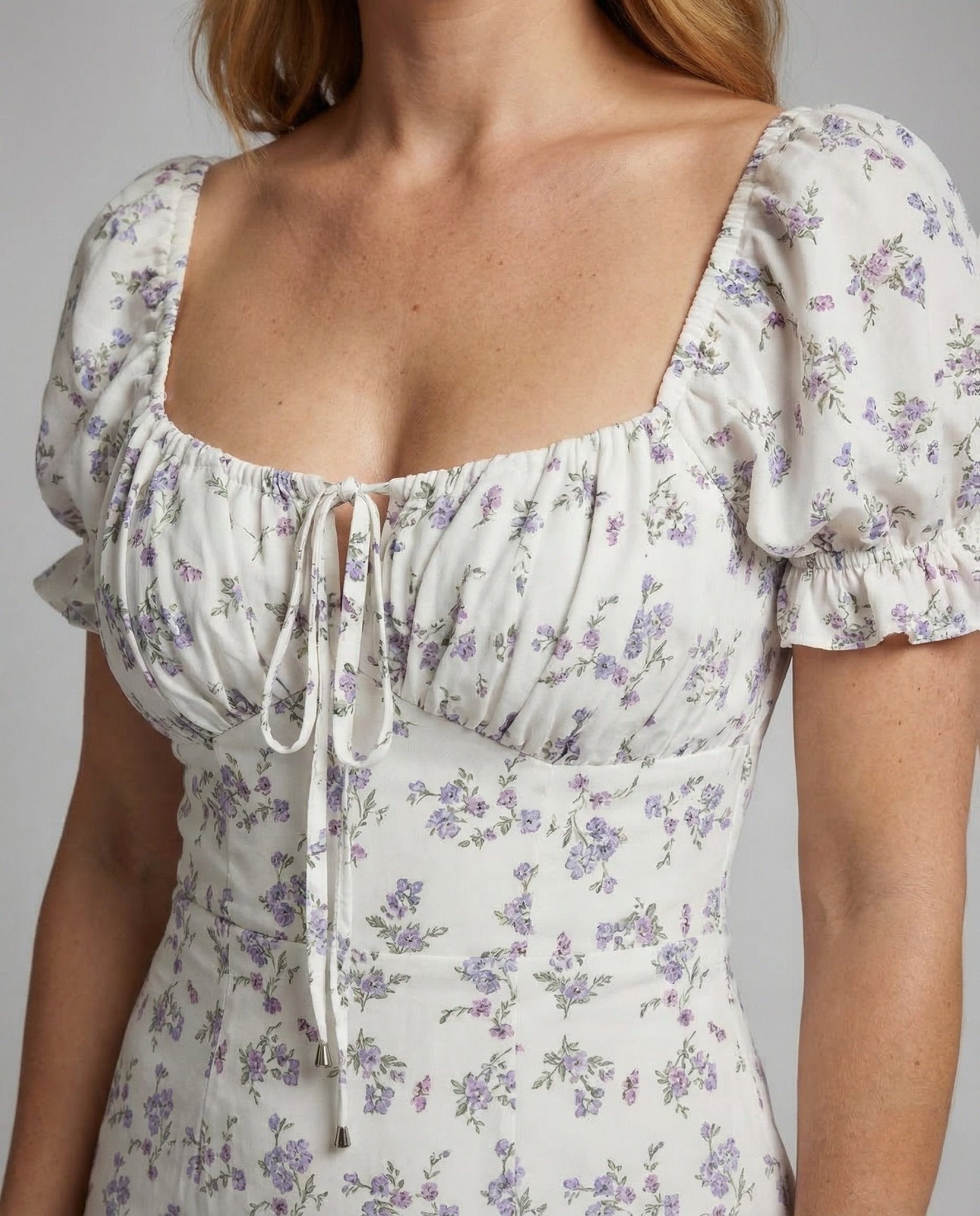 Ladies Mini Dress Square Neck Puff Sleeves - Chichicherry