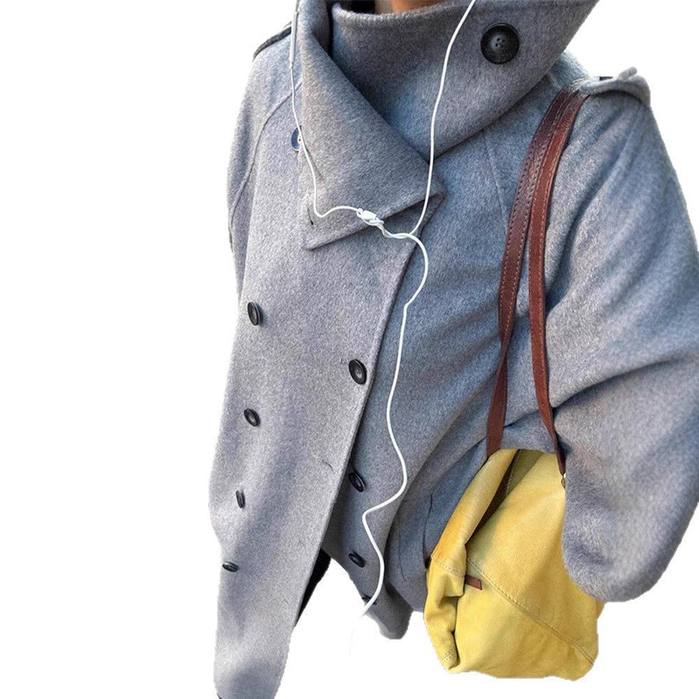 Ladies Oversize Coat made of Wool Mix with High Stand-Up Collar and Asymmetrical Button Placket Chichicherry - Chichicherry