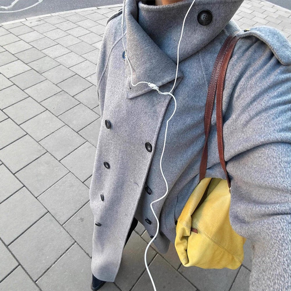 Ladies Oversize Coat made of Wool Mix with High Stand-Up Collar and Asymmetrical Button Placket Chichicherry - Chichicherry