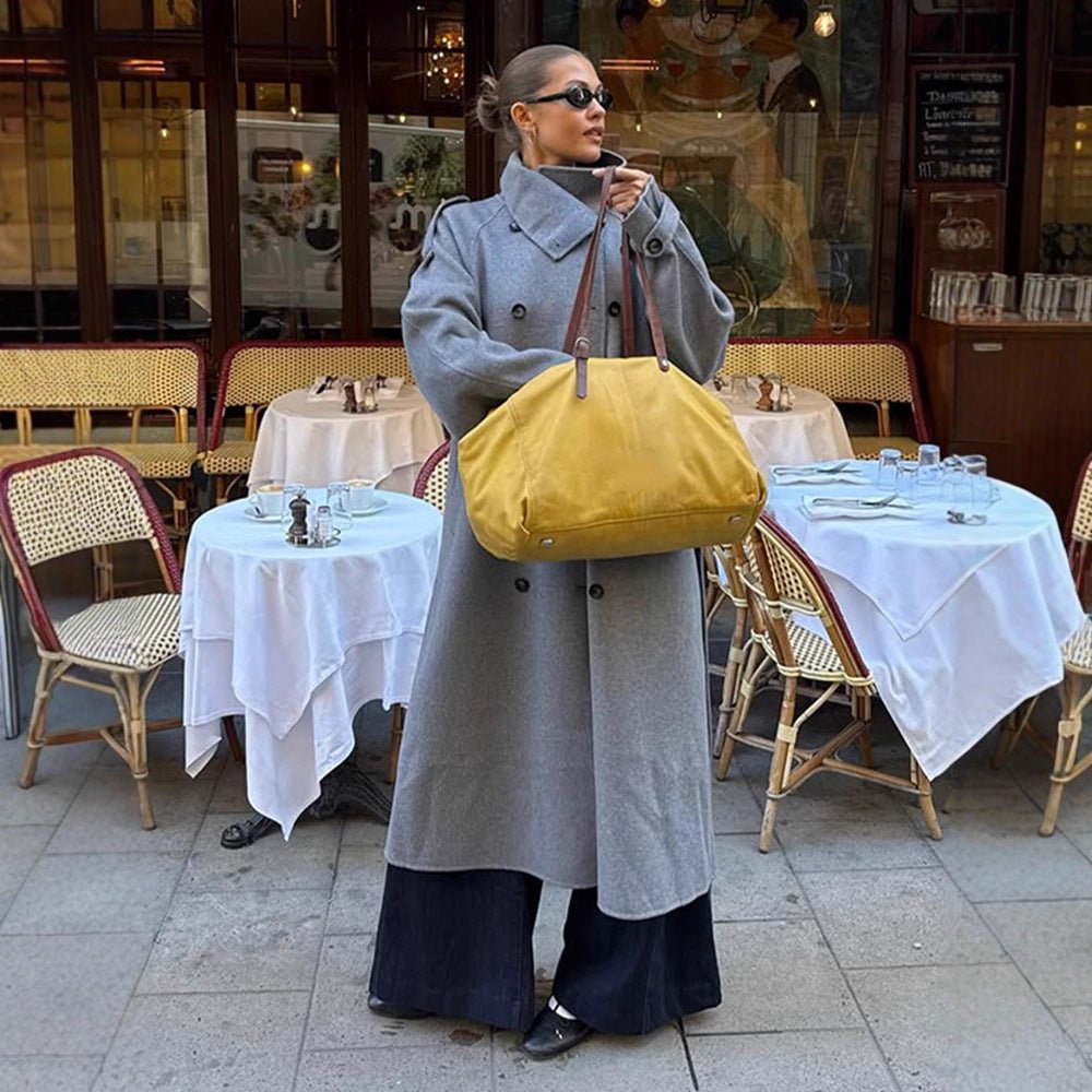 Ladies Oversize Coat made of Wool Mix with High Stand-Up Collar and Asymmetrical Button Placket Chichicherry - Chichicherry