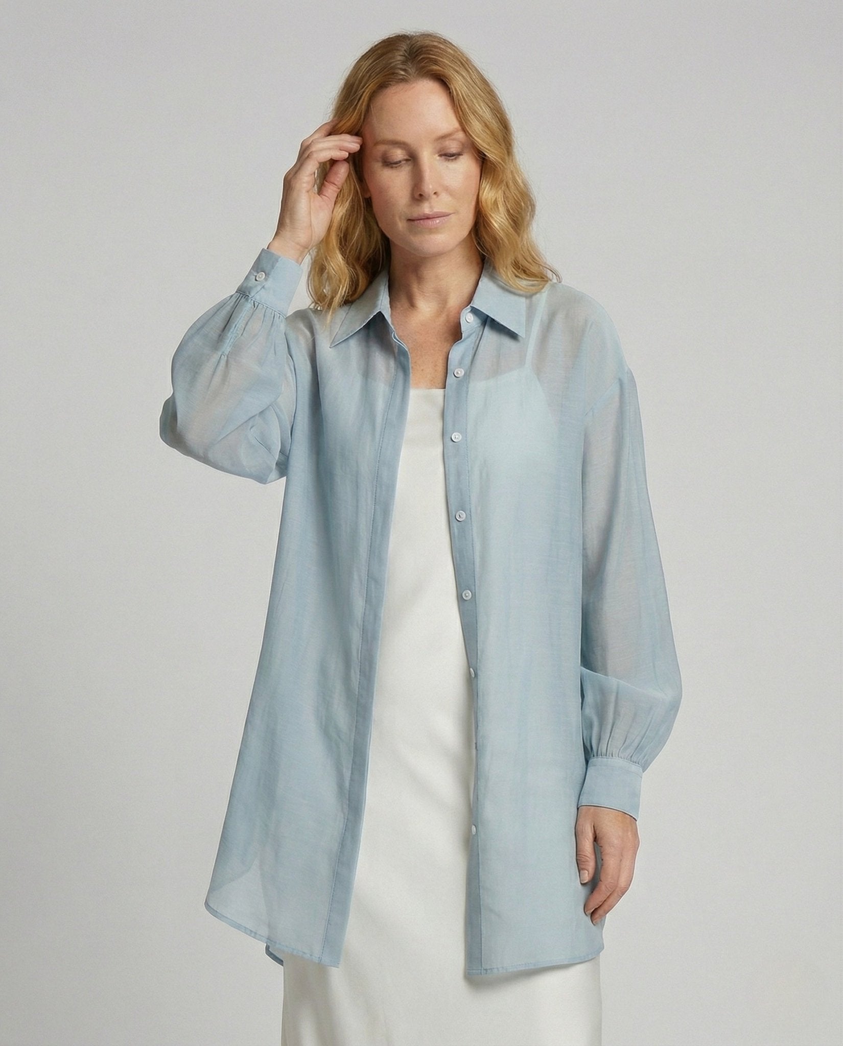 Ladies Oversize Shirt Blouse with Cut Out Back - Chichicherry