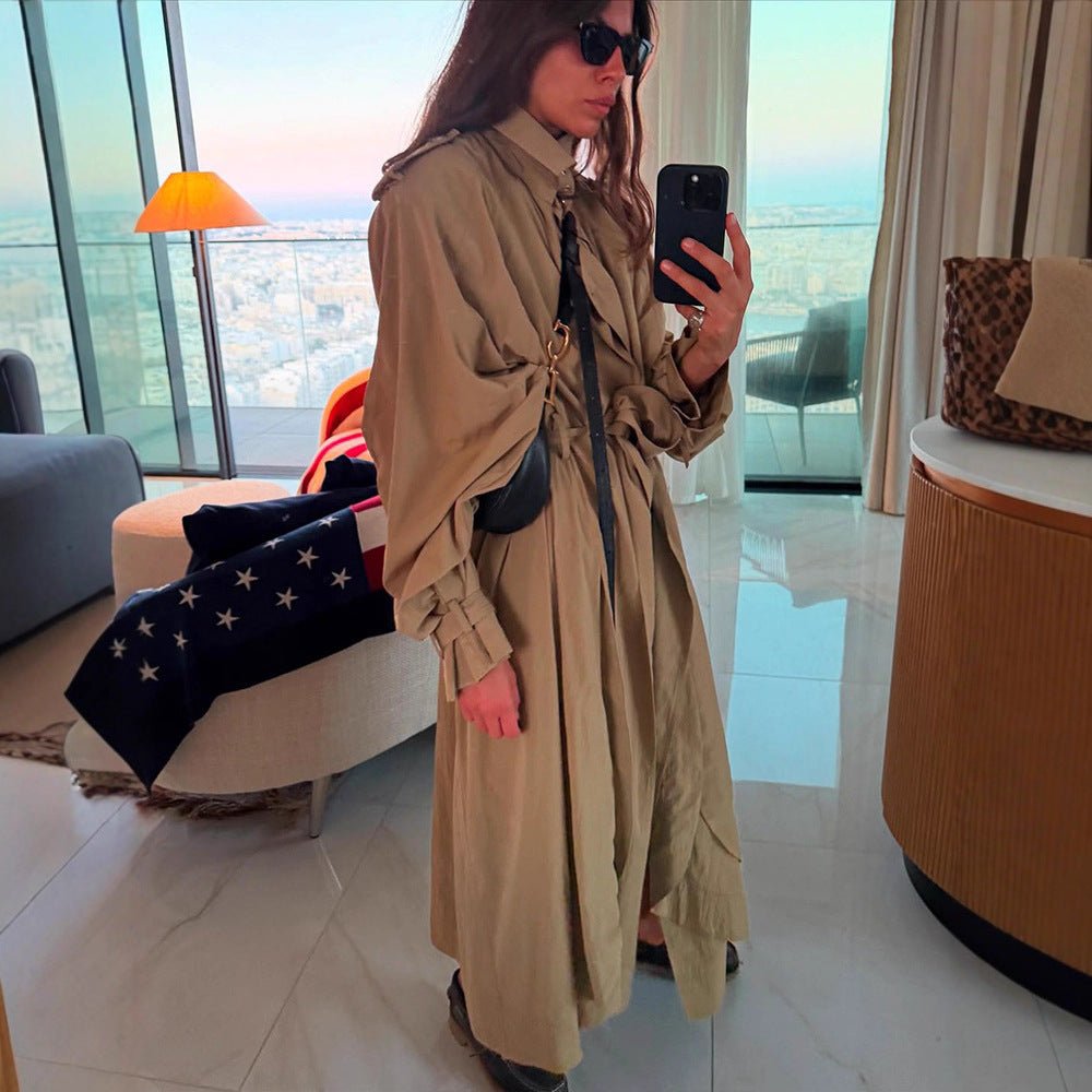 Ladies Oversize Trench Coat with voluminous balloon sleeves, drawstring and removable hood Chichicherry - Chichicherry