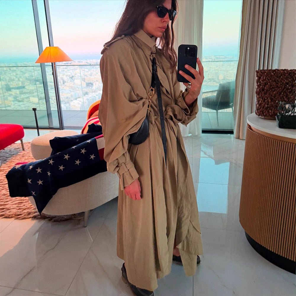 Ladies Oversize Trench Coat with voluminous balloon sleeves, drawstring and removable hood Chichicherry - Chichicherry