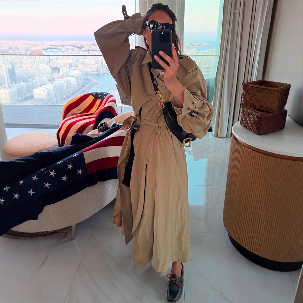 Ladies Oversize Trench Coat with voluminous balloon sleeves, drawstring and removable hood Chichicherry - Chichicherry