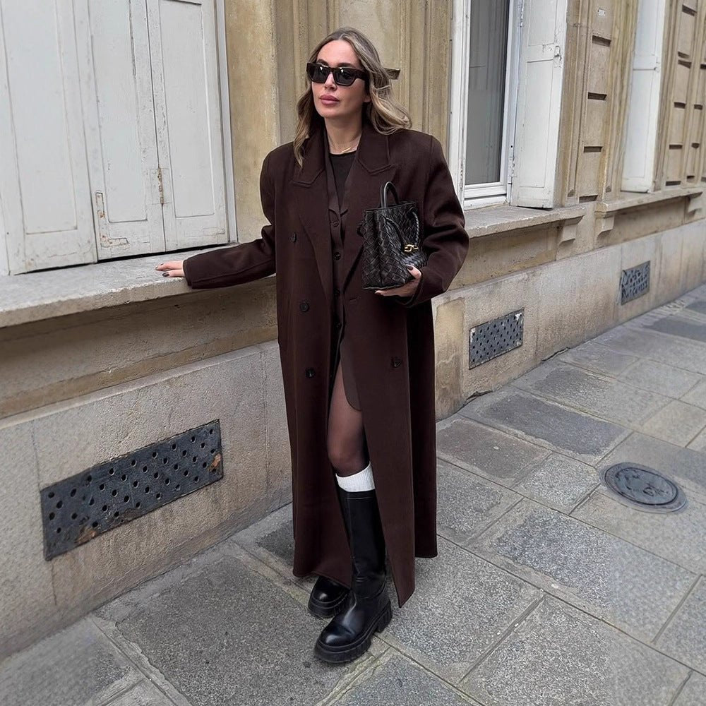 Ladies Oversize Wool Blend Coat with Extended Cocoon Cut and Double Breasted Chichicherry - Chichicherry