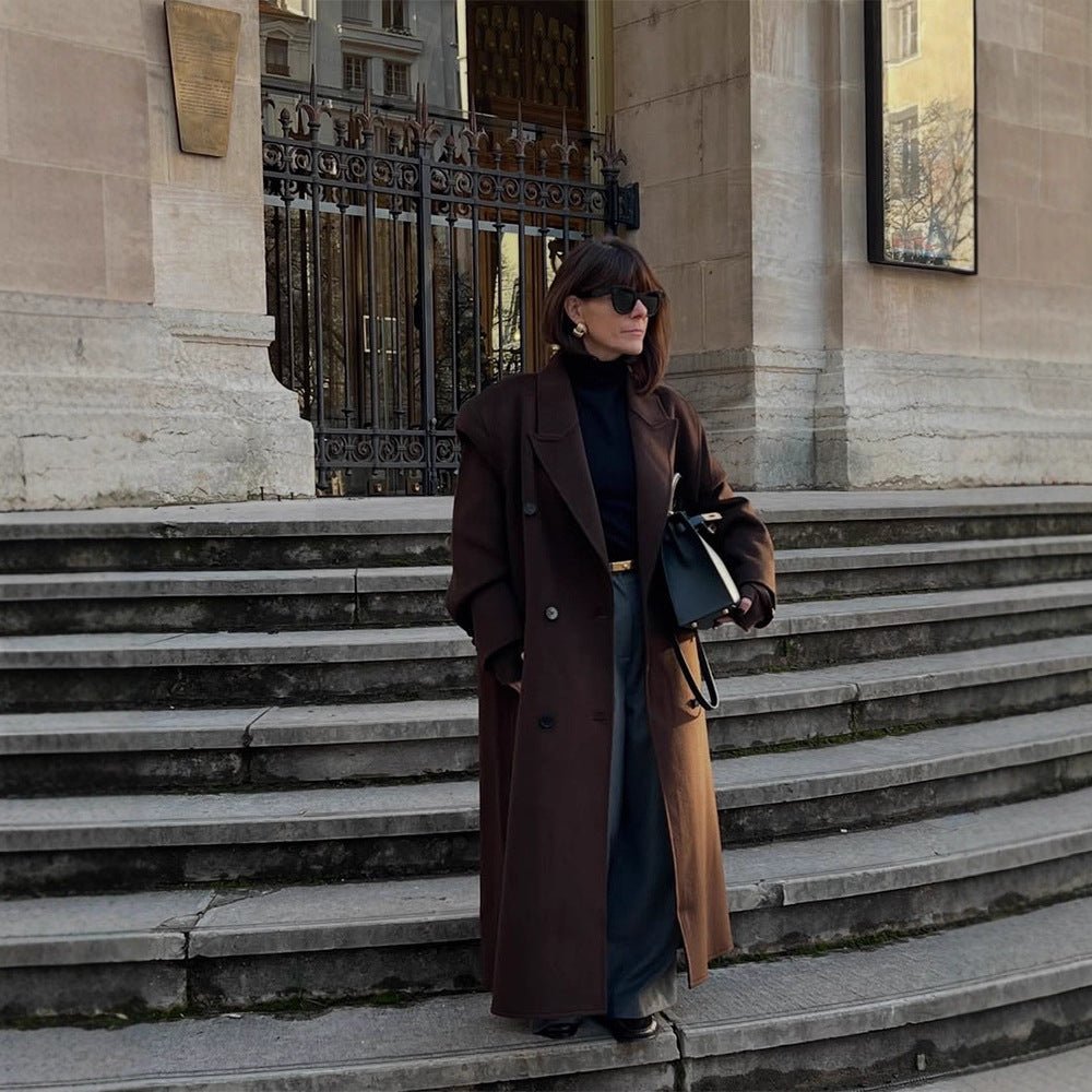 Ladies Oversize Wool Blend Coat with Extended Cocoon Cut and Double Breasted Chichicherry - Chichicherry