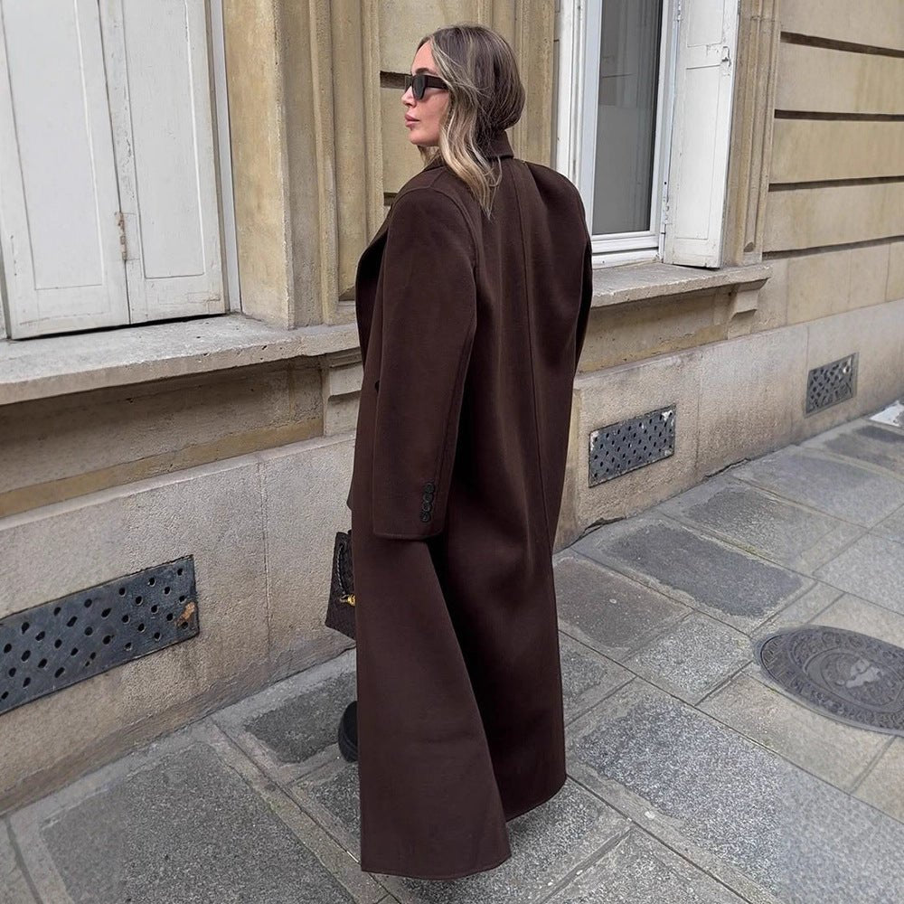 Ladies Oversize Wool Blend Coat with Extended Cocoon Cut and Double Breasted Chichicherry - Chichicherry