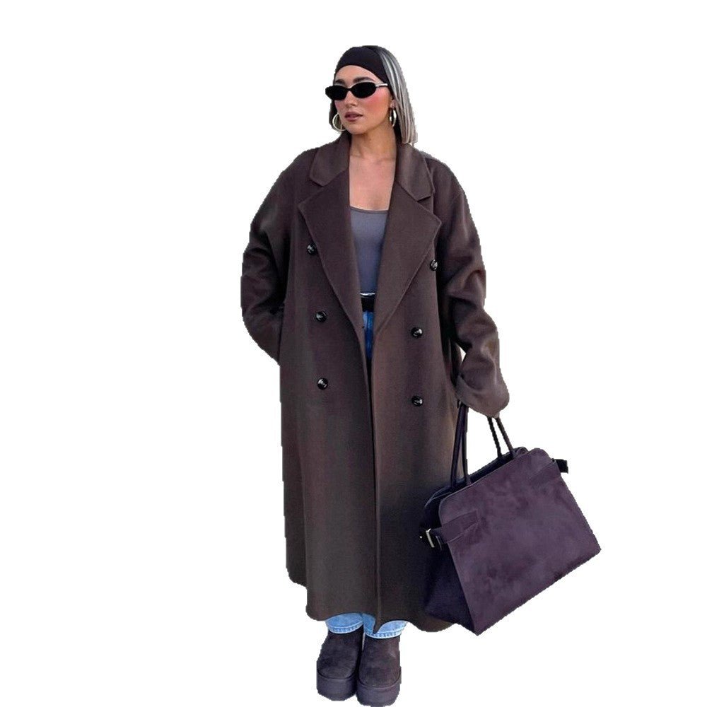 Ladies Oversize Wool Blend Coat with Extended Cocoon Cut and Double Breasted Chichicherry - Chichicherry