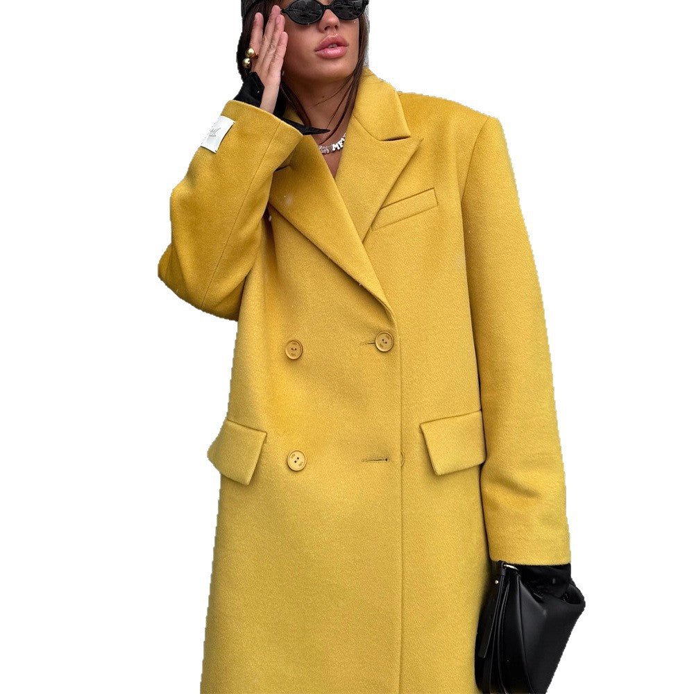 Ladies Oversized Wool Coat with Lapel Collar and Flap Pockets Chichicherry - Chichicherry