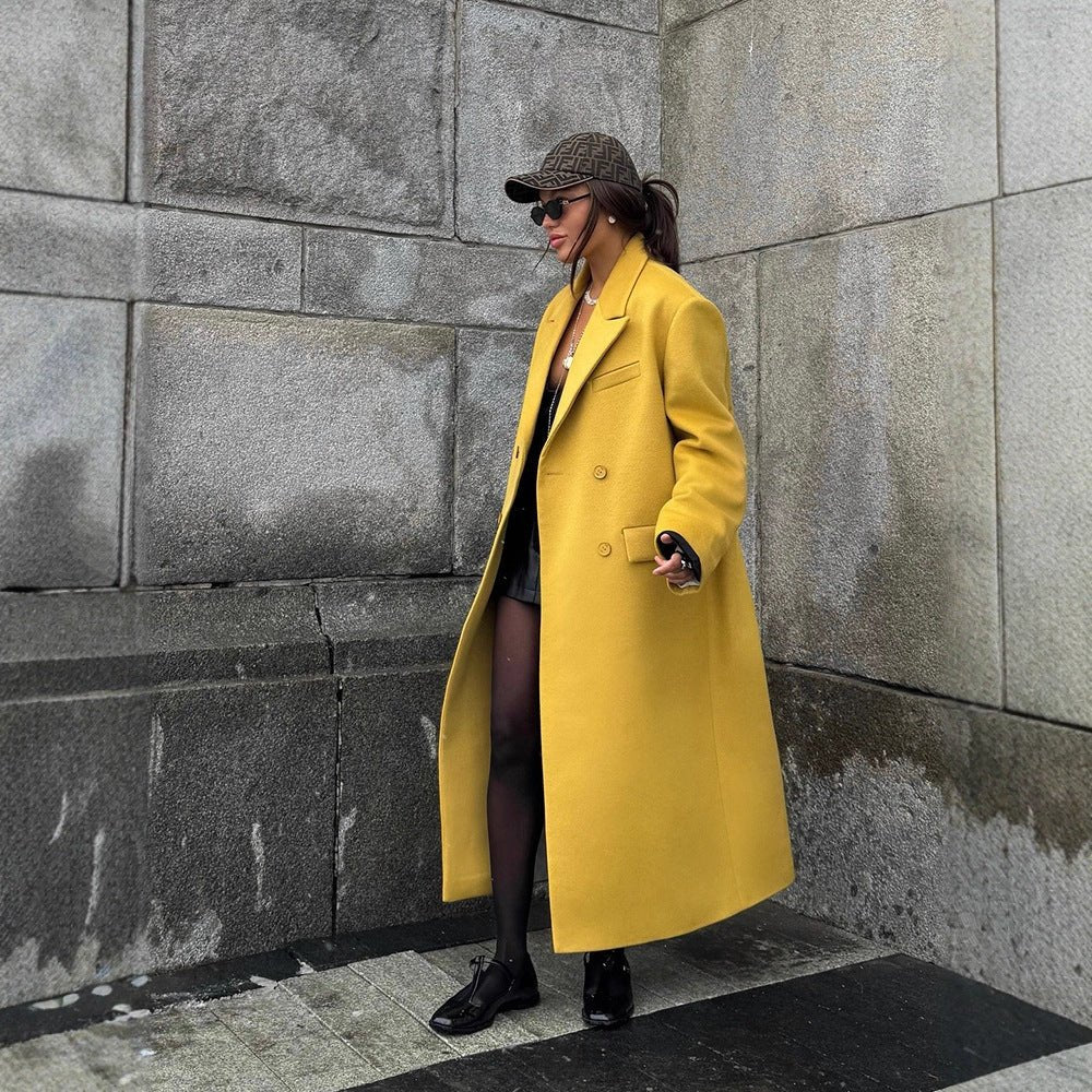 Ladies Oversized Wool Coat with Lapel Collar and Flap Pockets Chichicherry - Chichicherry