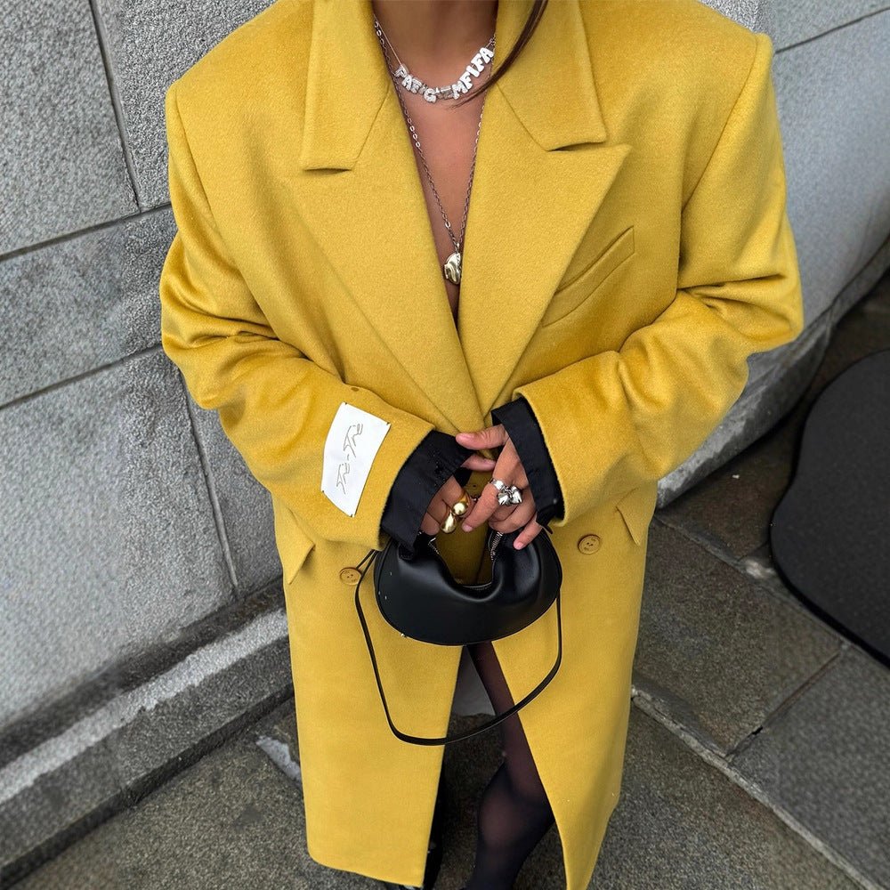 Ladies Oversized Wool Coat with Lapel Collar and Flap Pockets Chichicherry - Chichicherry