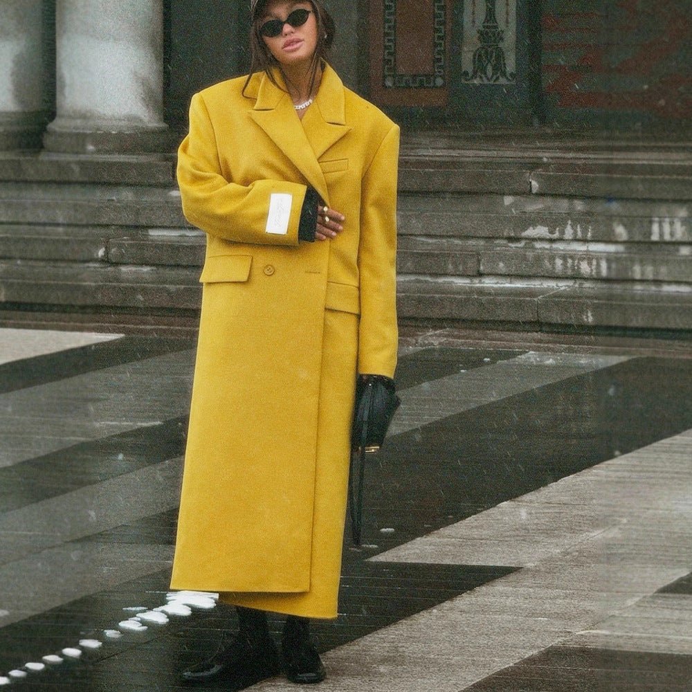 Ladies Oversized Wool Coat with Lapel Collar and Flap Pockets Chichicherry - Chichicherry