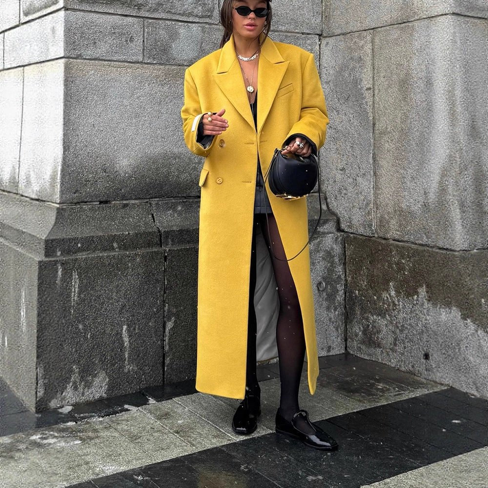 Ladies Oversized Wool Coat with Lapel Collar and Flap Pockets Chichicherry - Chichicherry
