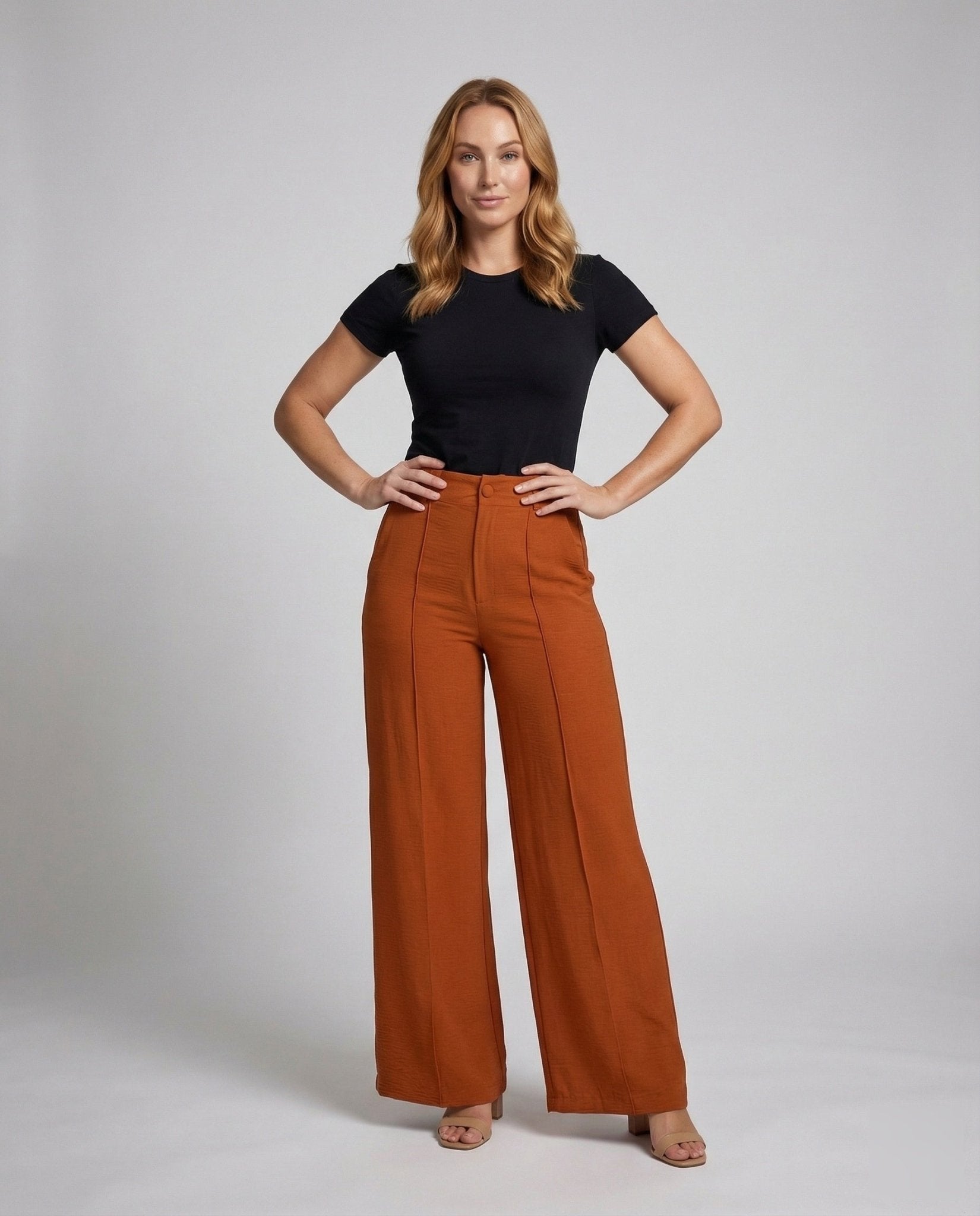 Ladies Palazzo Pants High Waist Pleat - Chichicherry