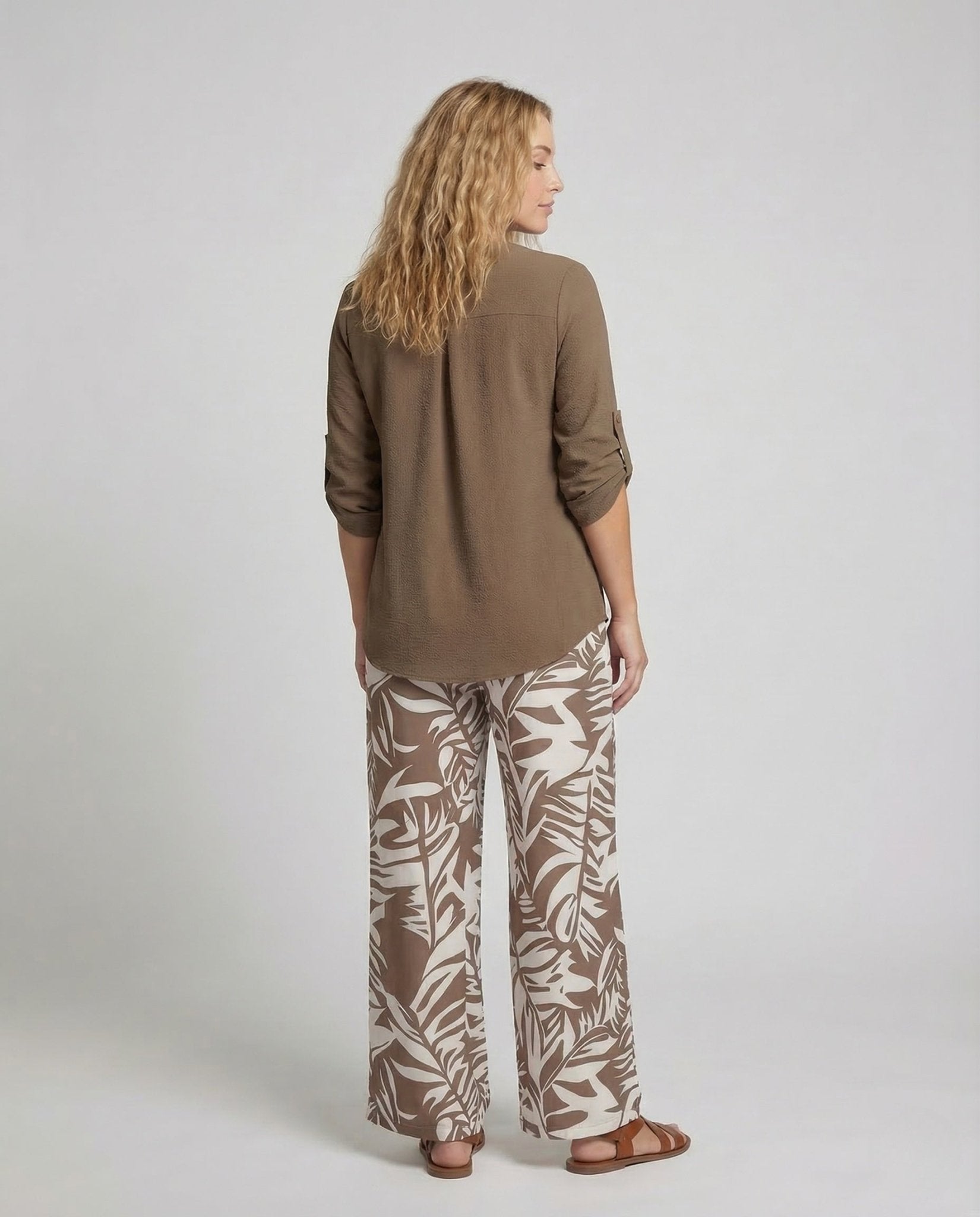 Ladies Palazzo Set Leaf Print Viscose Blouse - Chichicherry