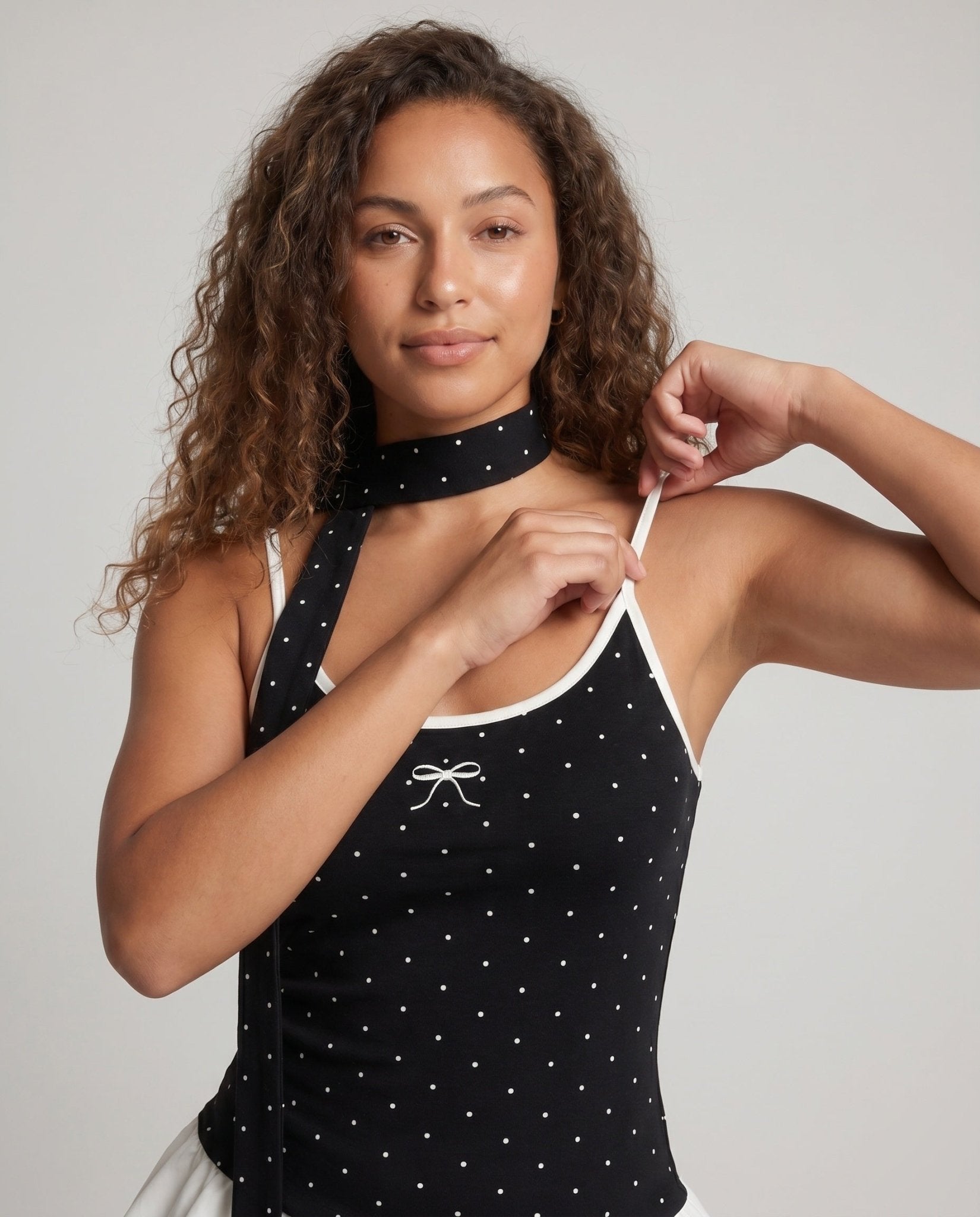 Ladies playful top with flowing skirt part and tie band - Chichicherry