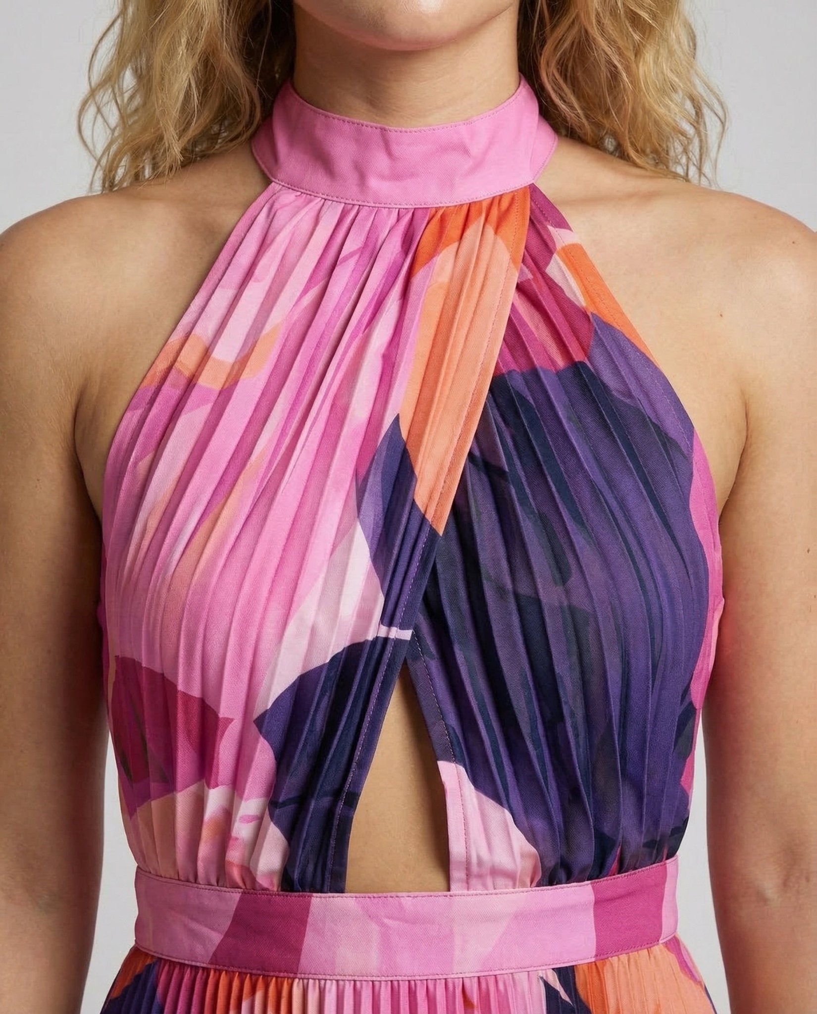 Ladies Pleated Maxi Dress High Neck - Chichicherry