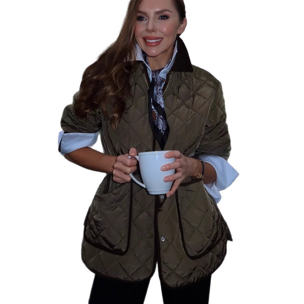 Ladies quilted field jacket with contrast piping, patch pockets & hip-length boxy silhouette Chichicherry - Chichicherry