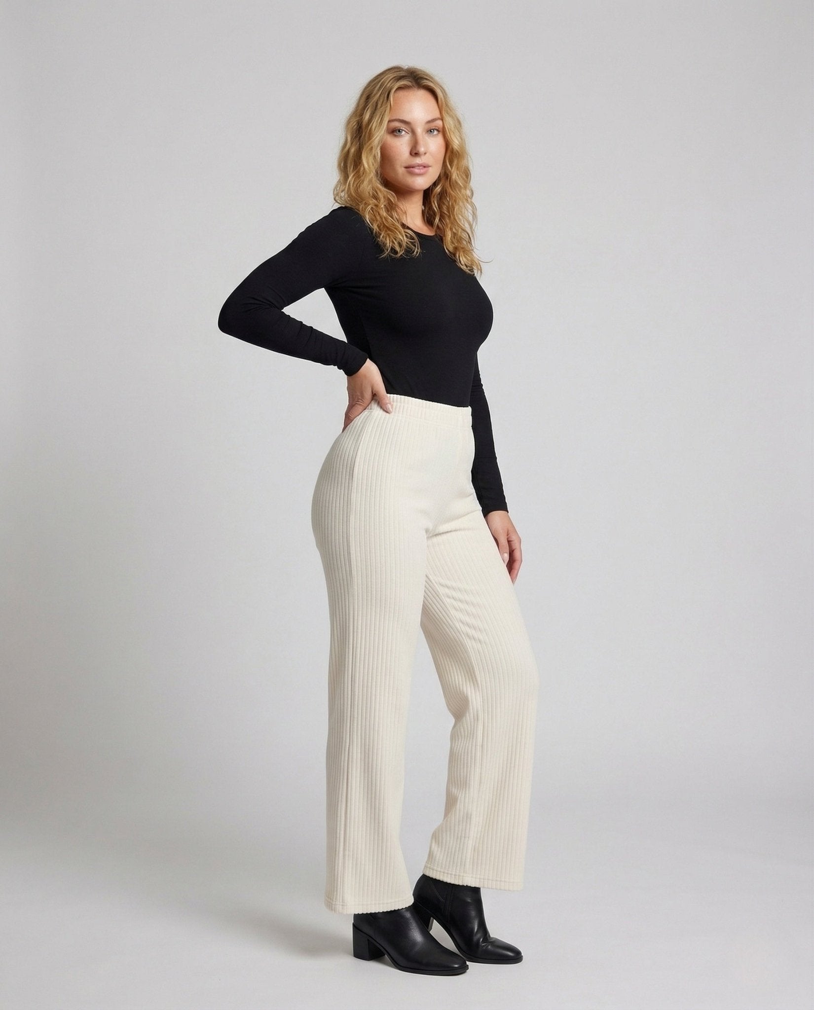 Ladies Relax Pants Ribbed Jersey Elastic Waistband - Chichicherry