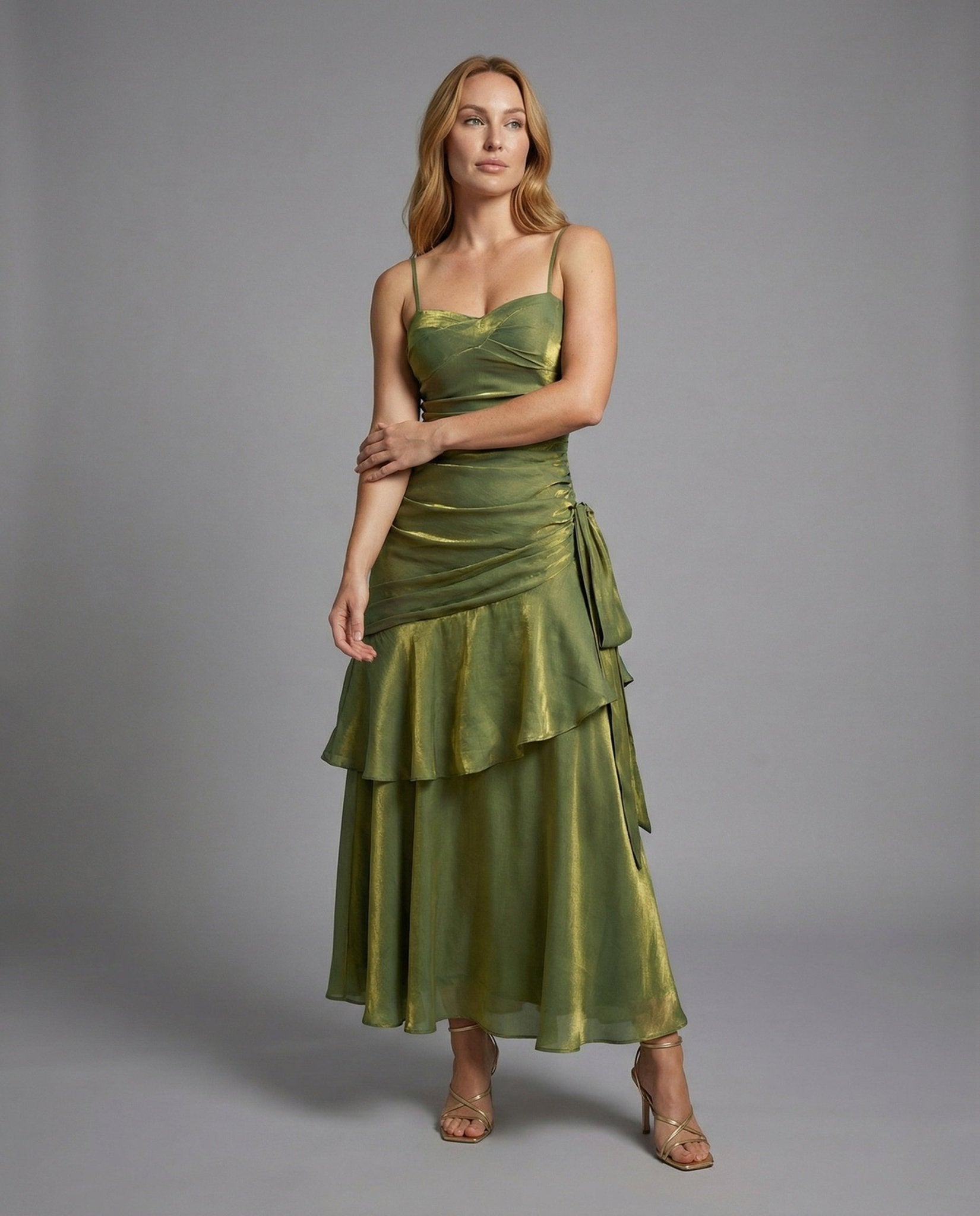 Ladies Satin Evening Dress with Heart Neckline - Chichicherry