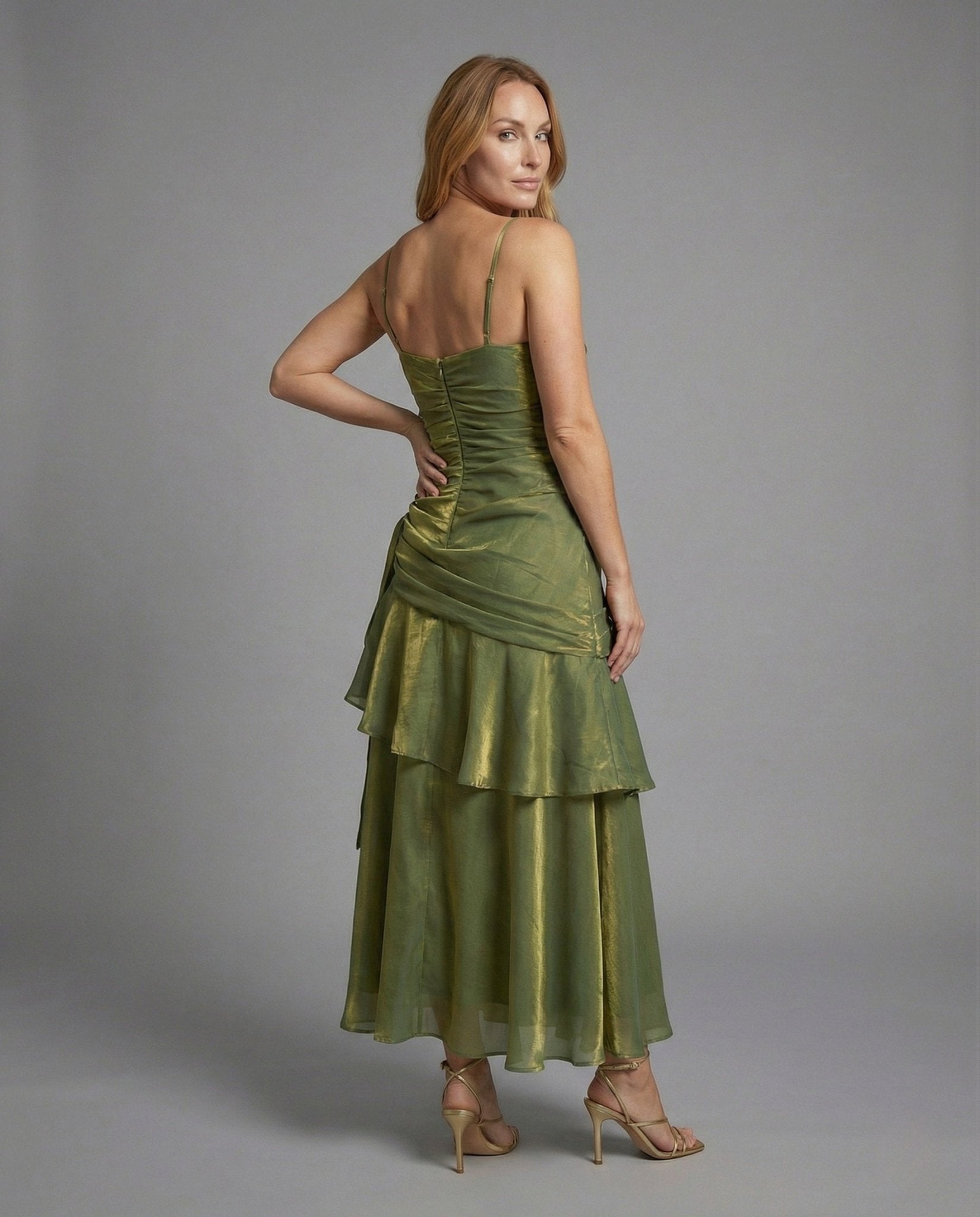 Ladies Satin Evening Dress with Heart Neckline - Chichicherry