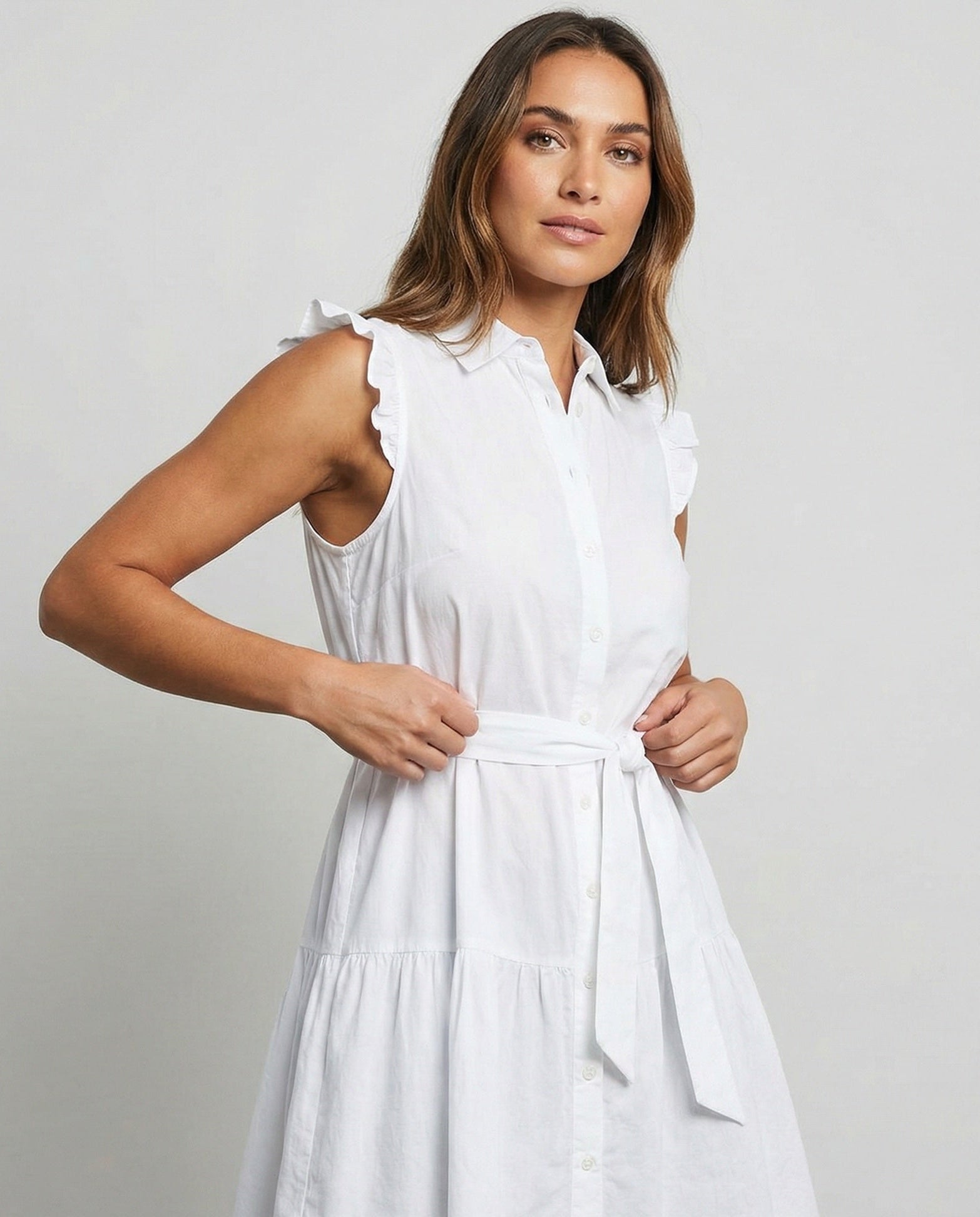 Ladies shirt blouse midi dress with ruffle sleeves - Chichicherry