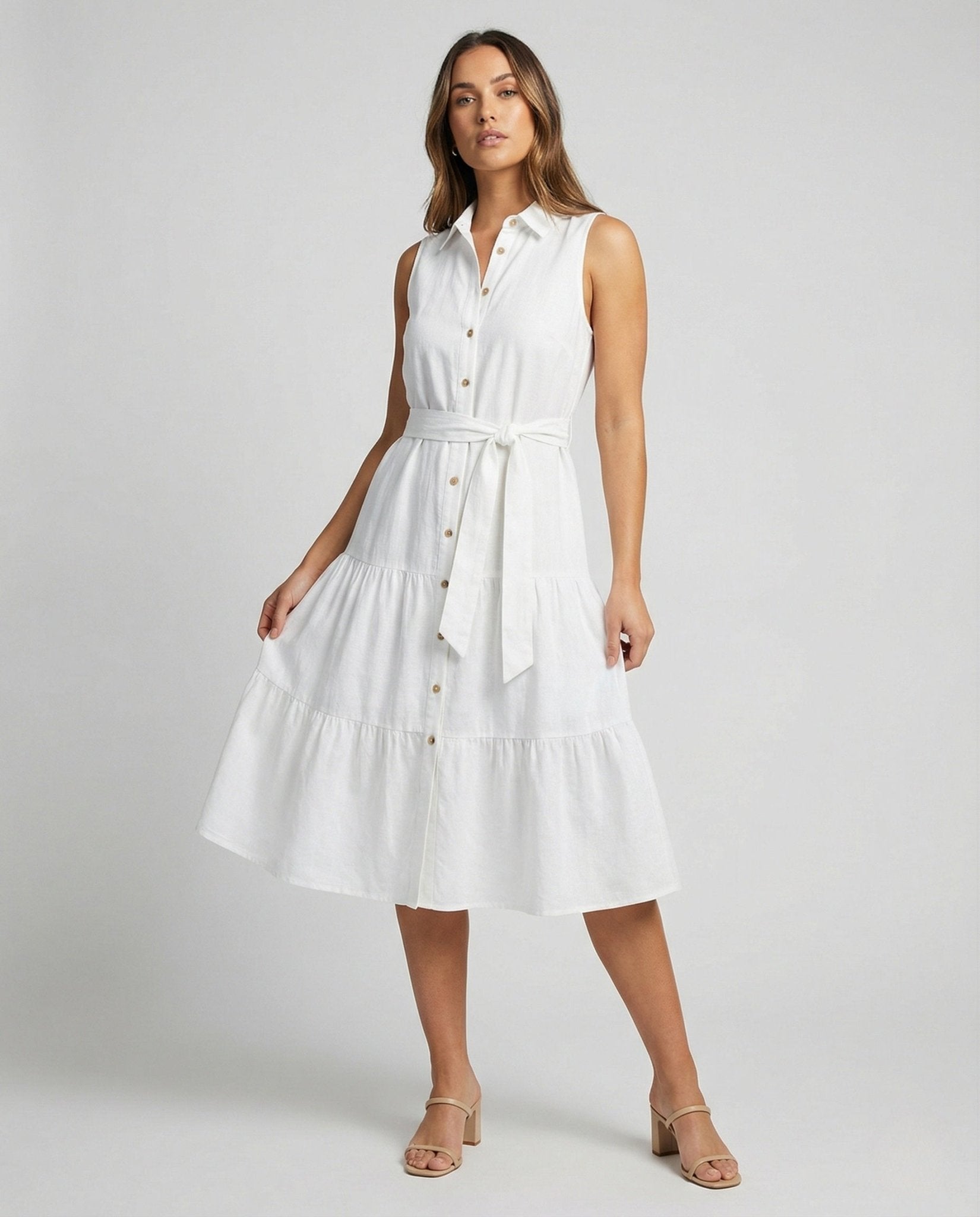 Ladies shirt blouse midi dress with ruffle sleeves - Chichicherry