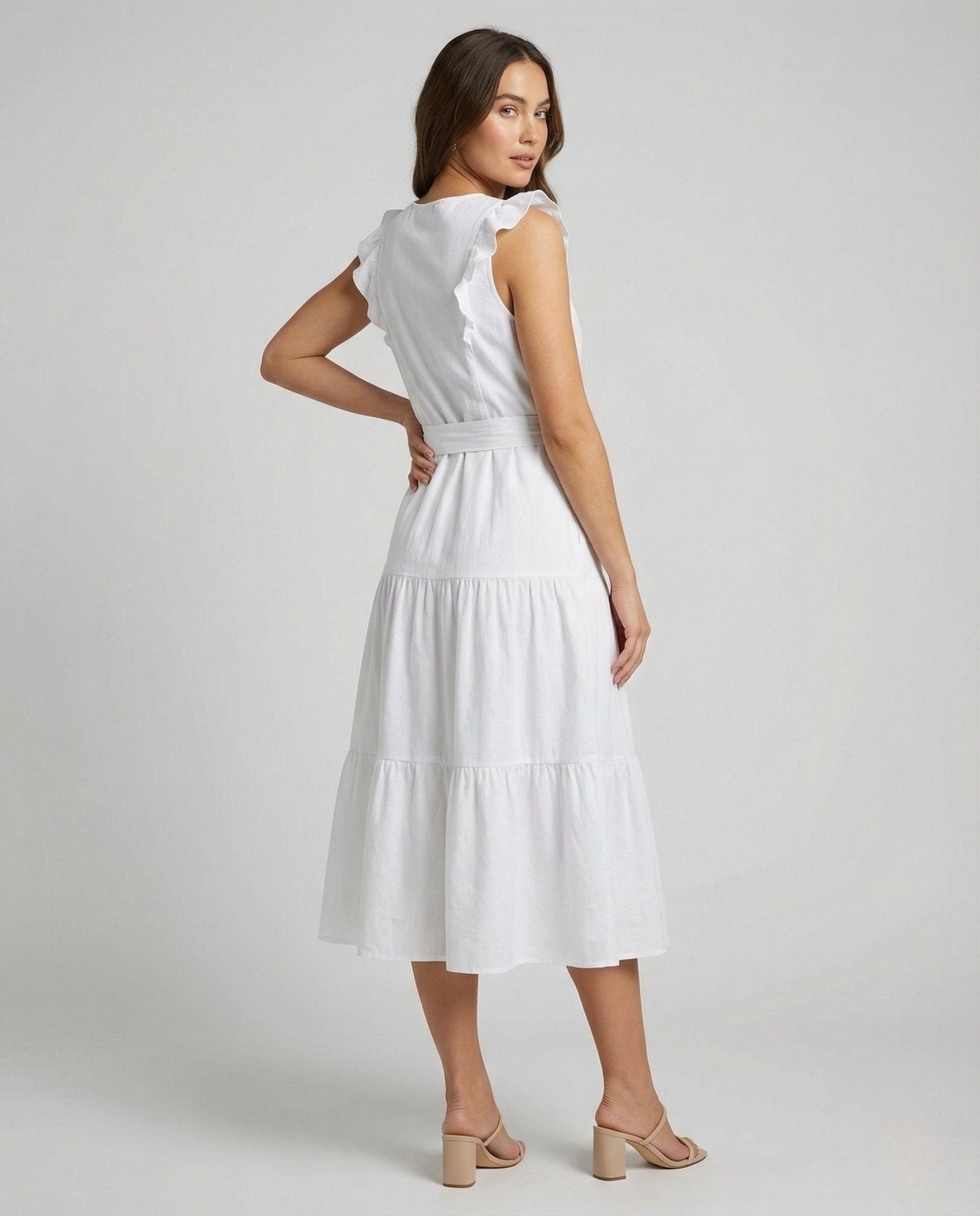 Ladies shirt blouse midi dress with ruffle sleeves - Chichicherry