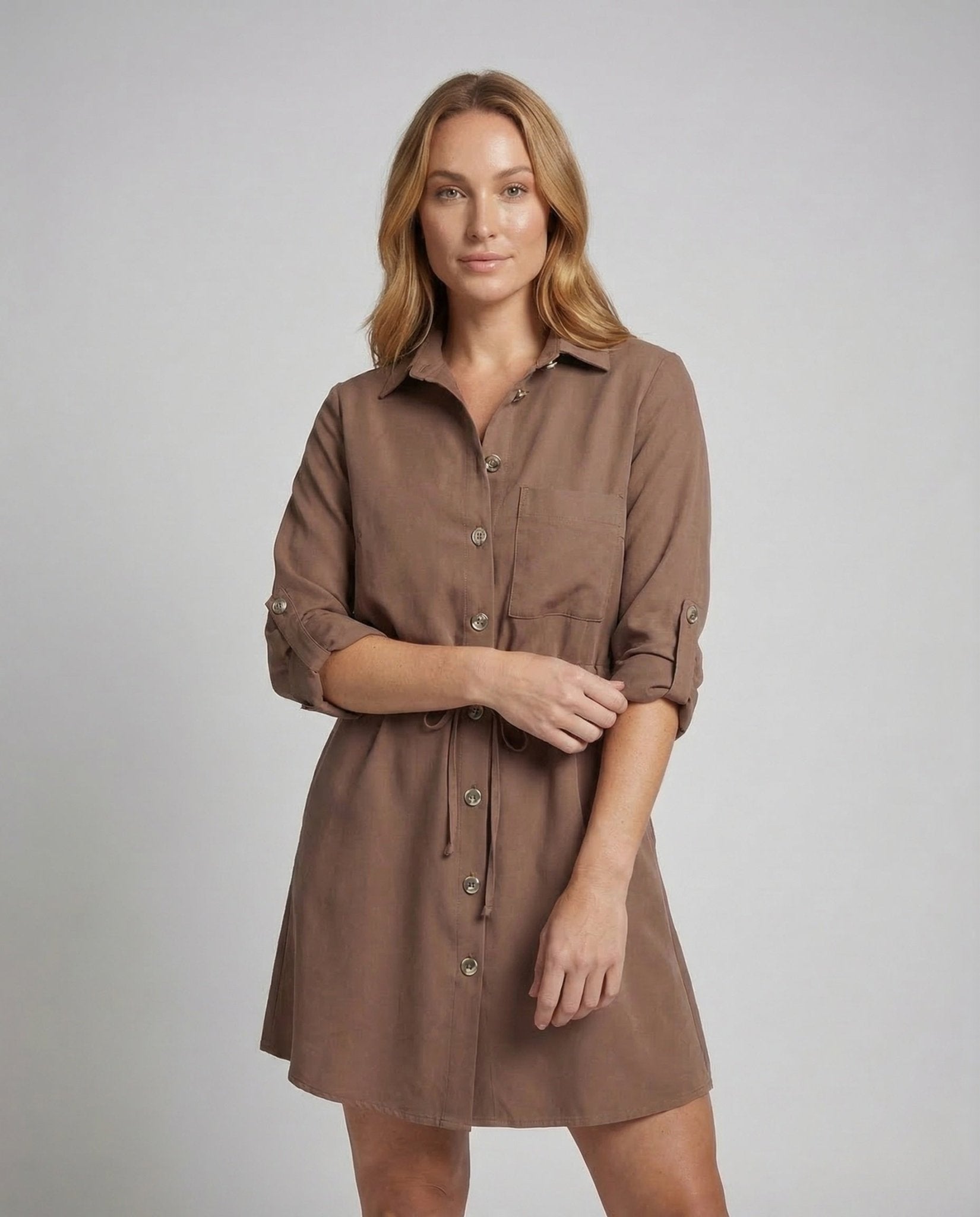 Ladies Shirt Dress with Drawstring - Chichicherry