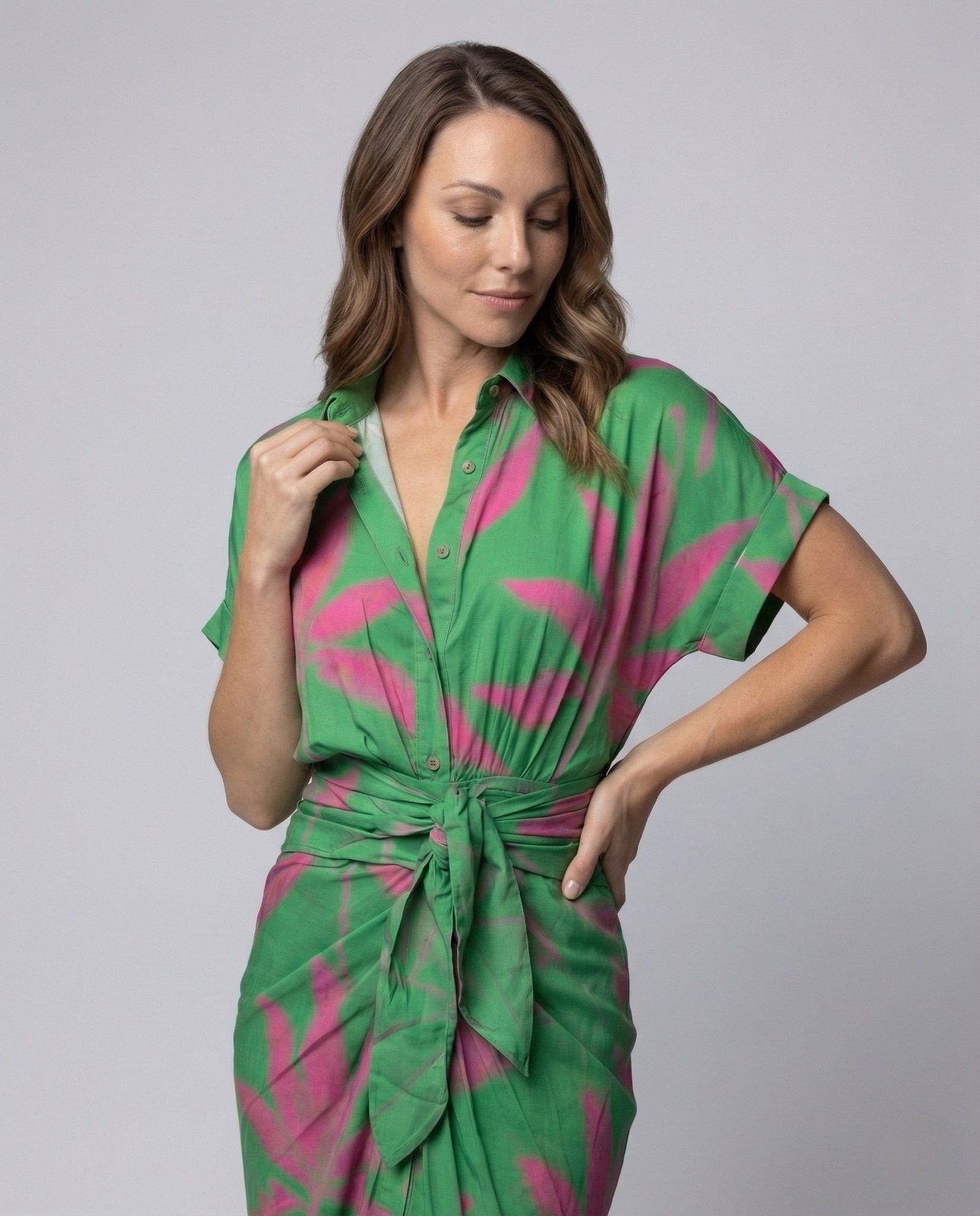 Ladies' shirt dress with waist gathering - Chichicherry