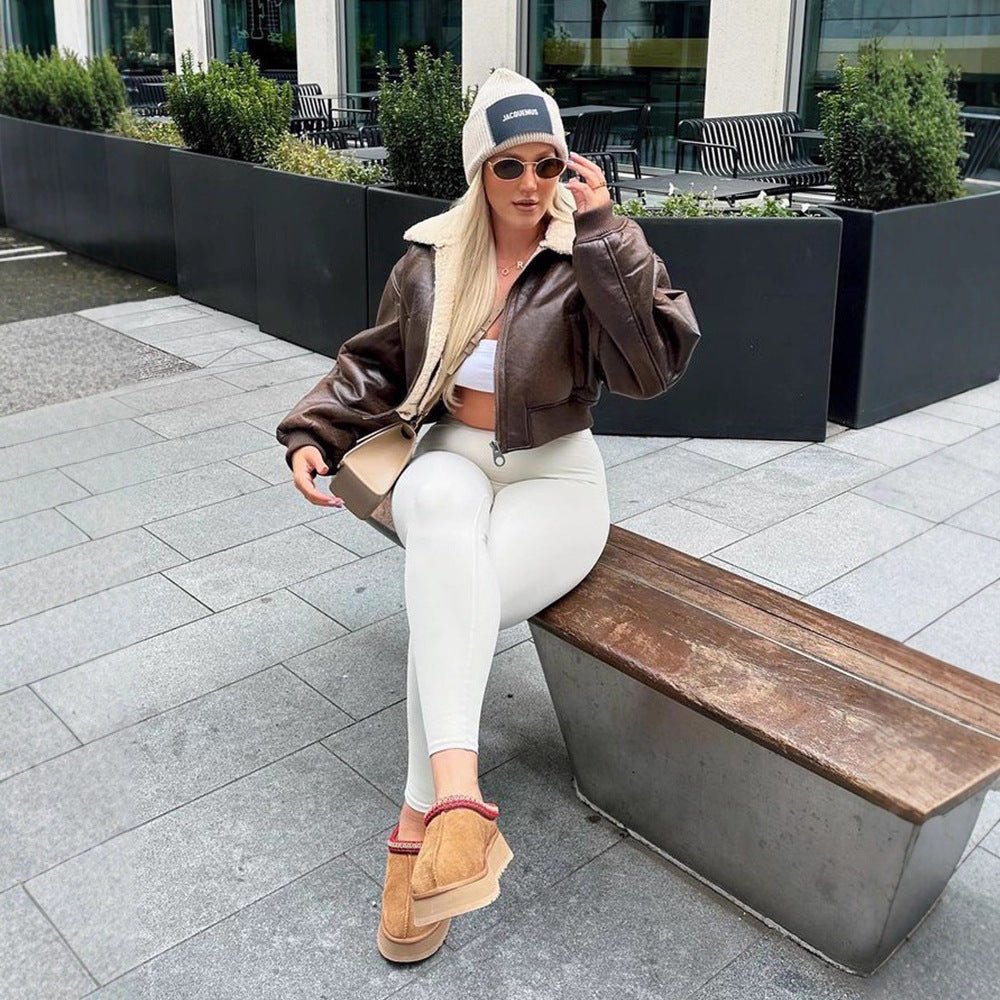 Ladies short cut pilot jacket with teddy lining and oversized sleeves Chichicherry - Chichicherry