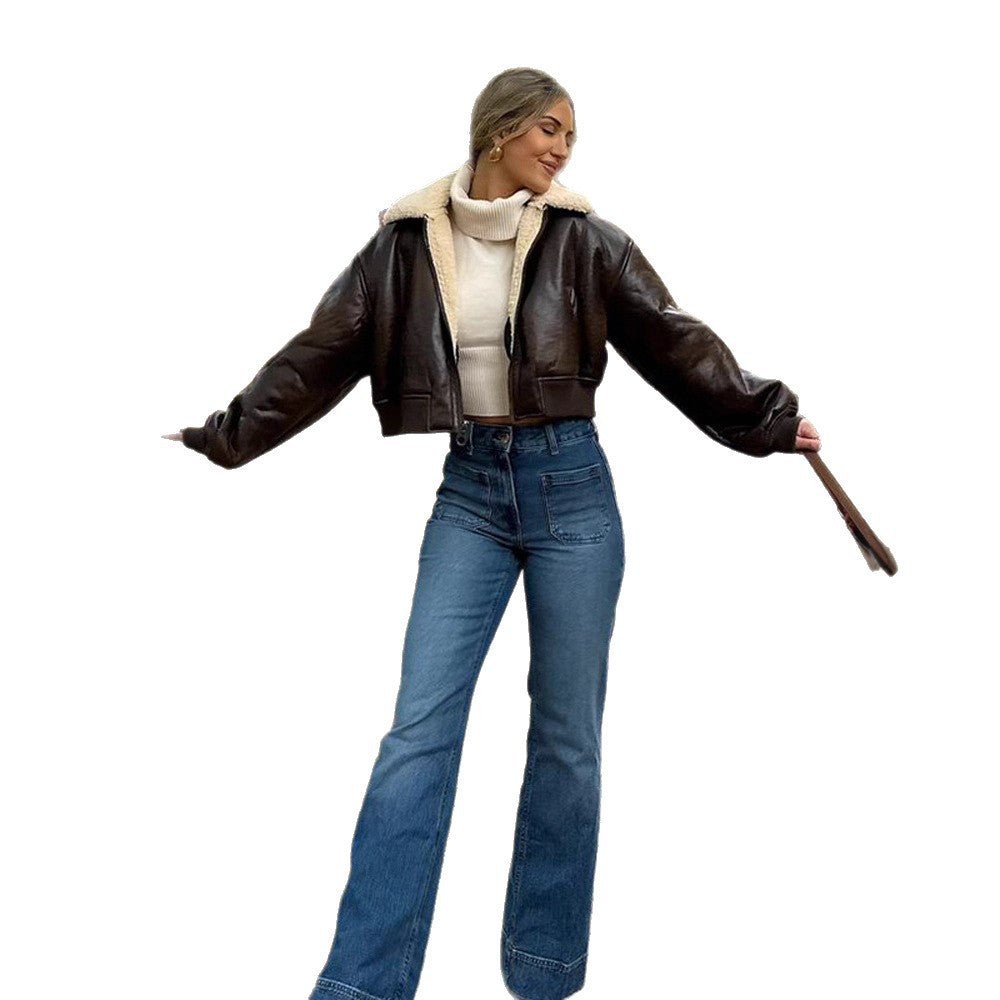 Ladies short cut pilot jacket with teddy lining and oversized sleeves Chichicherry - Chichicherry