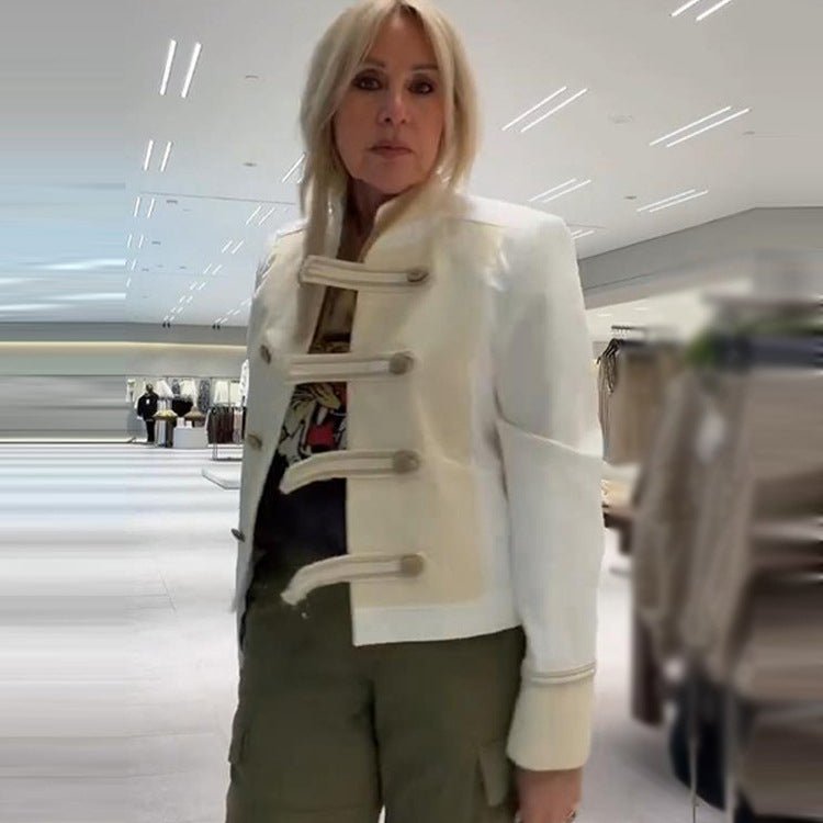 Ladies short jacket in military-inspired satin look with stand-up collar Chichicherry - Chichicherry