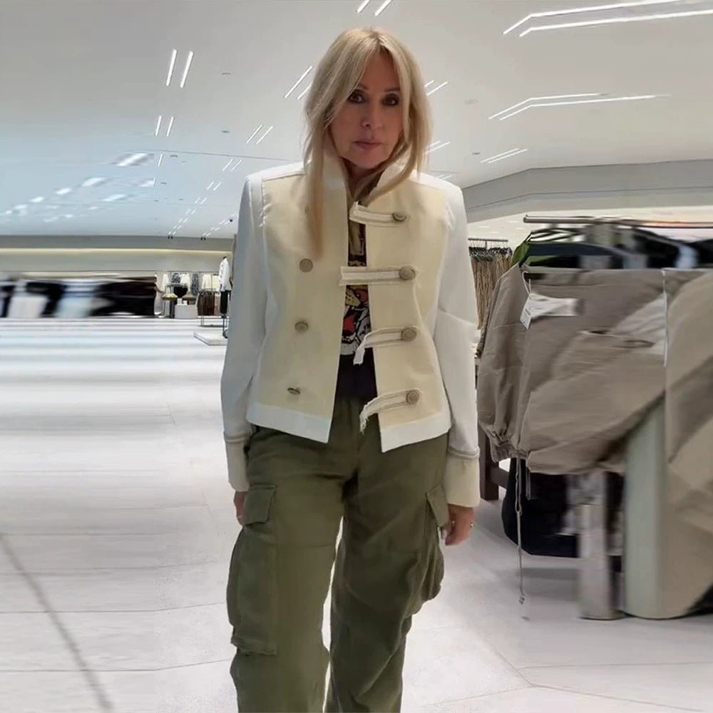 Ladies short jacket in military-inspired satin look with stand-up collar Chichicherry - Chichicherry