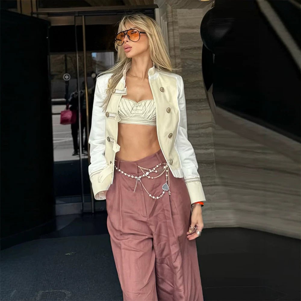 Ladies short jacket in military-inspired satin look with stand-up collar Chichicherry - Chichicherry