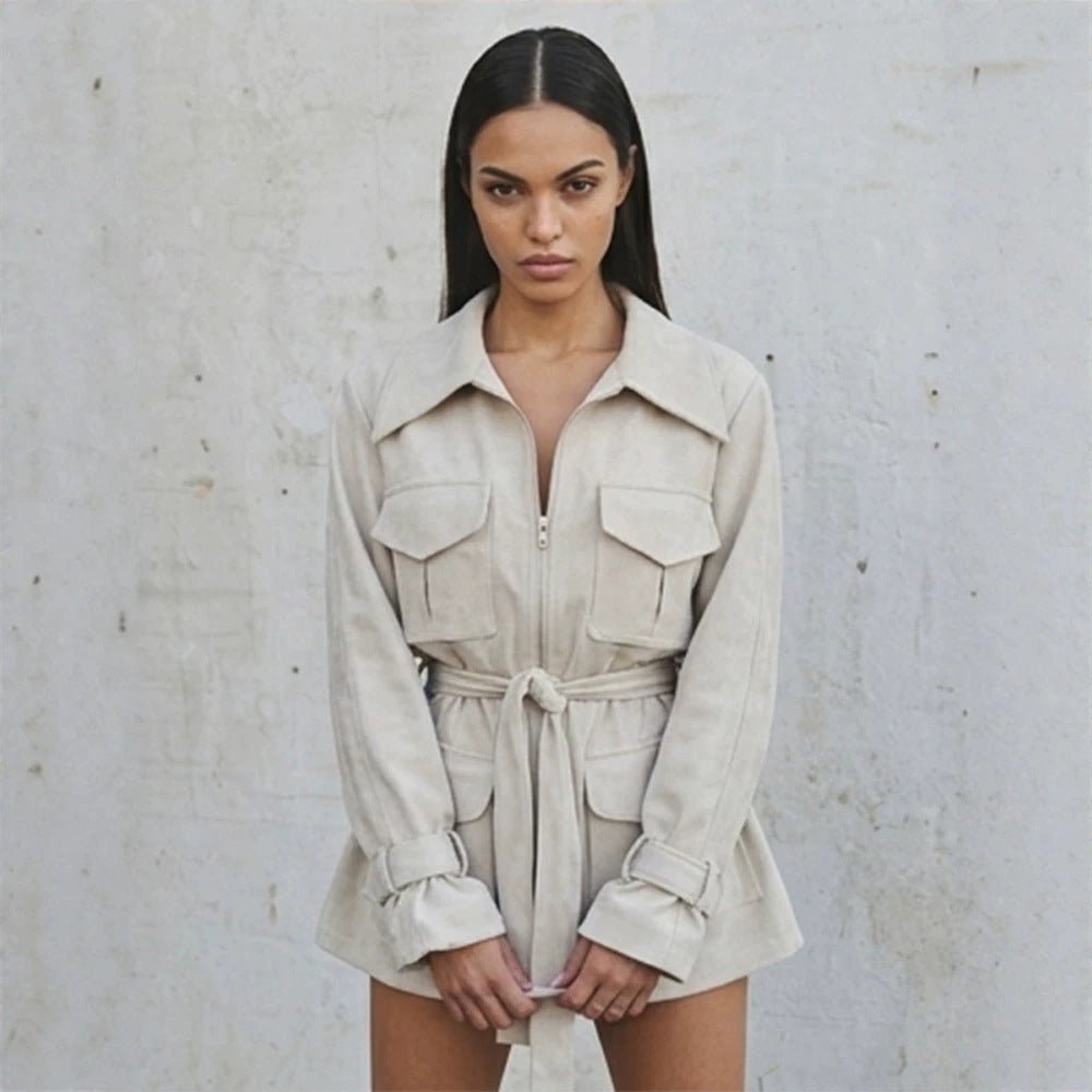 Ladies short jacket in utility shacket style with waist drawstring Chichicherry - Chichicherry