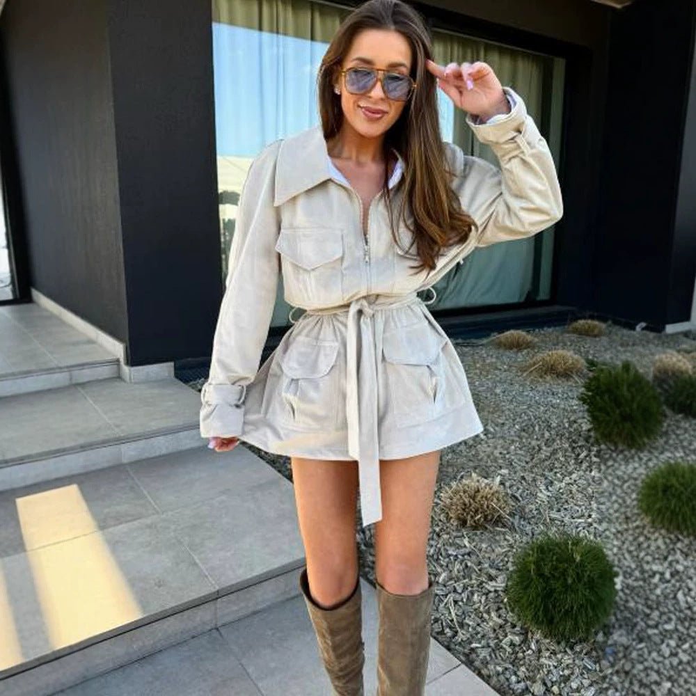 Ladies short jacket in utility shacket style with waist drawstring Chichicherry - Chichicherry