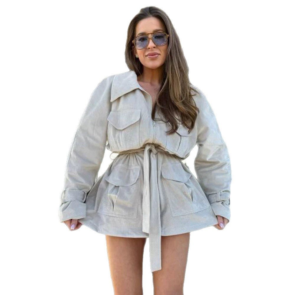 Ladies short jacket in utility shacket style with waist drawstring Chichicherry - Chichicherry
