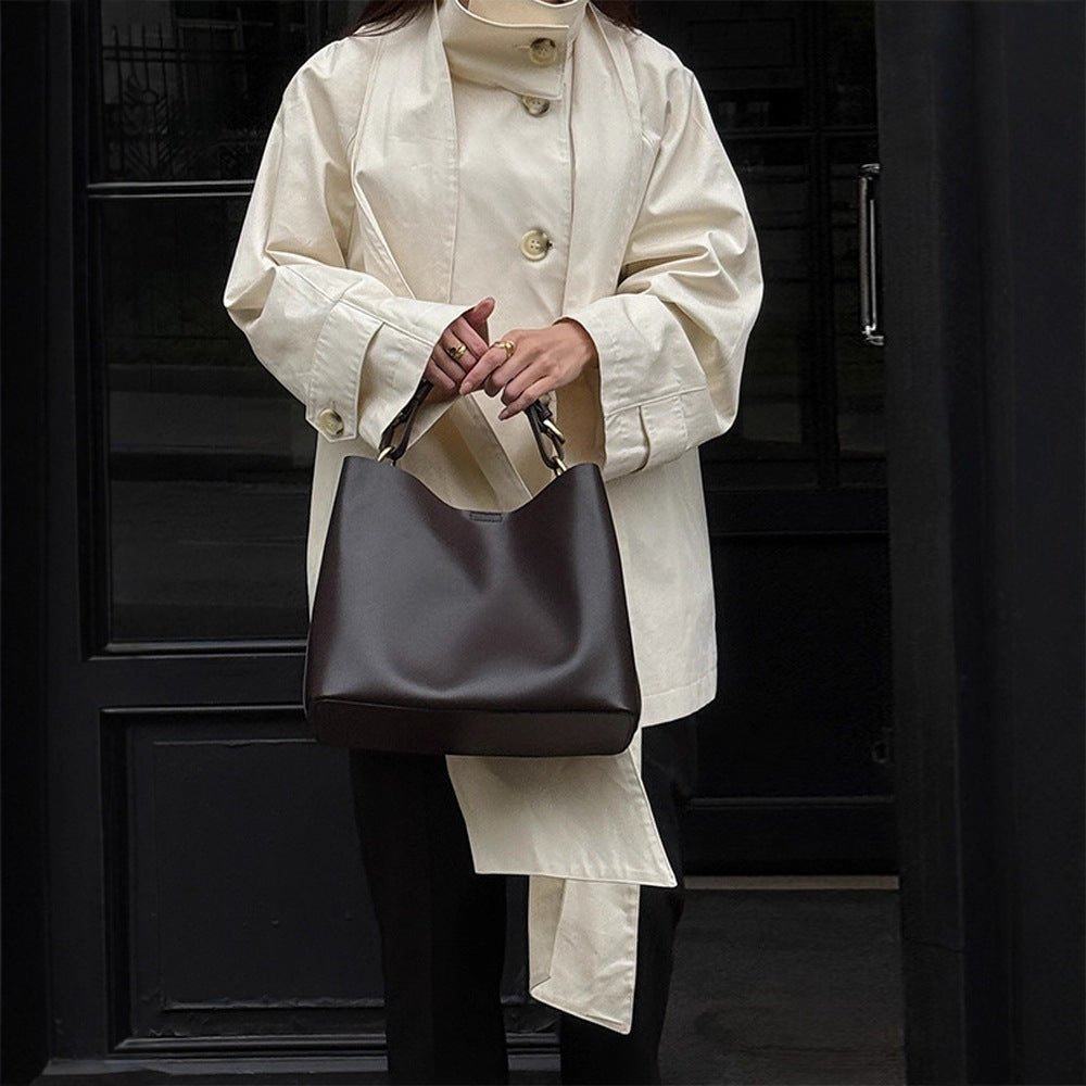 Ladies Short Oversize Trench Coat with High Stand-Up Collar, Concealed Button Placket & Wide Cuffs Chichicherry - Chichicherry