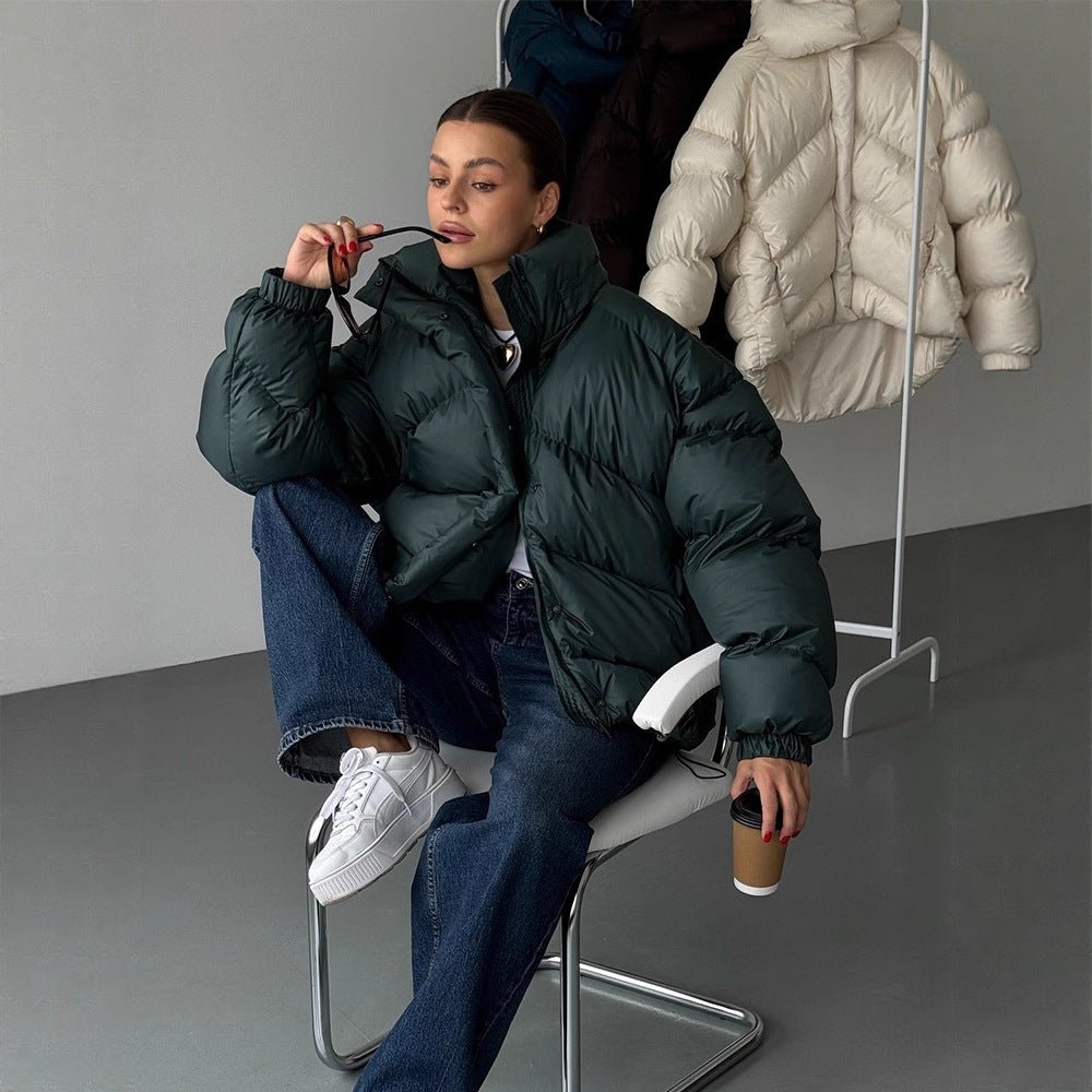 Ladies short puffer jacket with thermal filling, oversized hood & concealed two-way zipper Chichicherry - Chichicherry