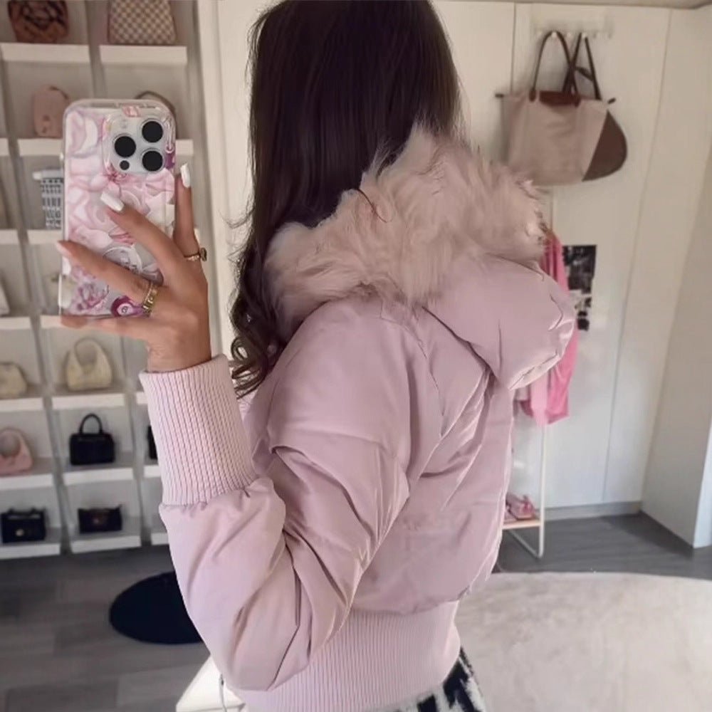Ladies short quilted bomber style jacket with detachable faux fur hood Chichicherry - Chichicherry