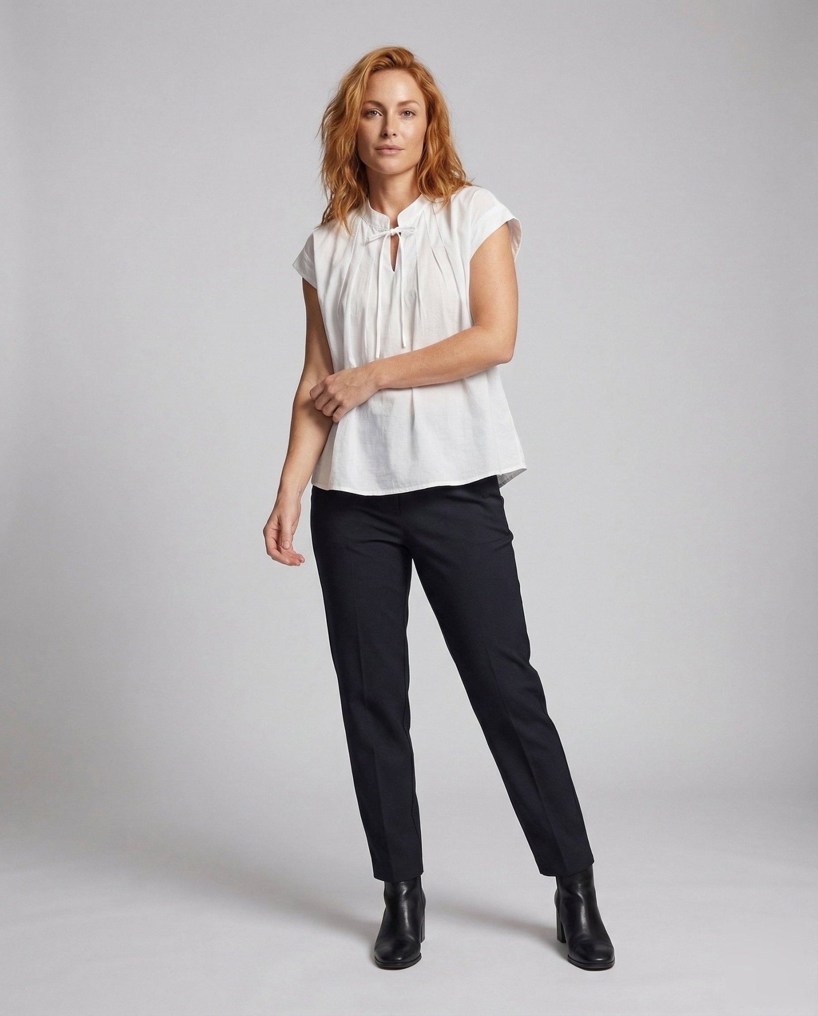 Ladies short sleeve blouse top with stand-up collar - Chichicherry