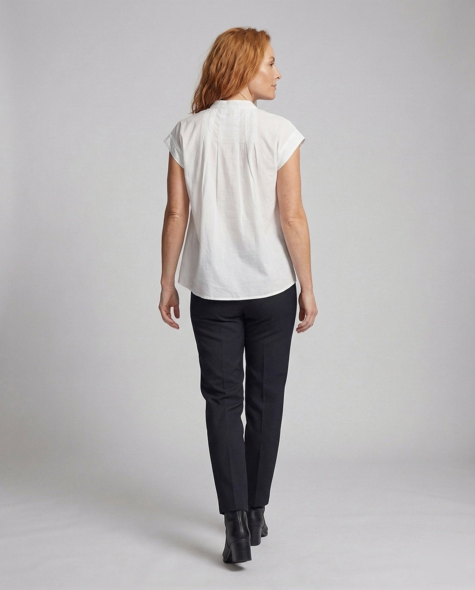 Ladies short sleeve blouse top with stand-up collar - Chichicherry