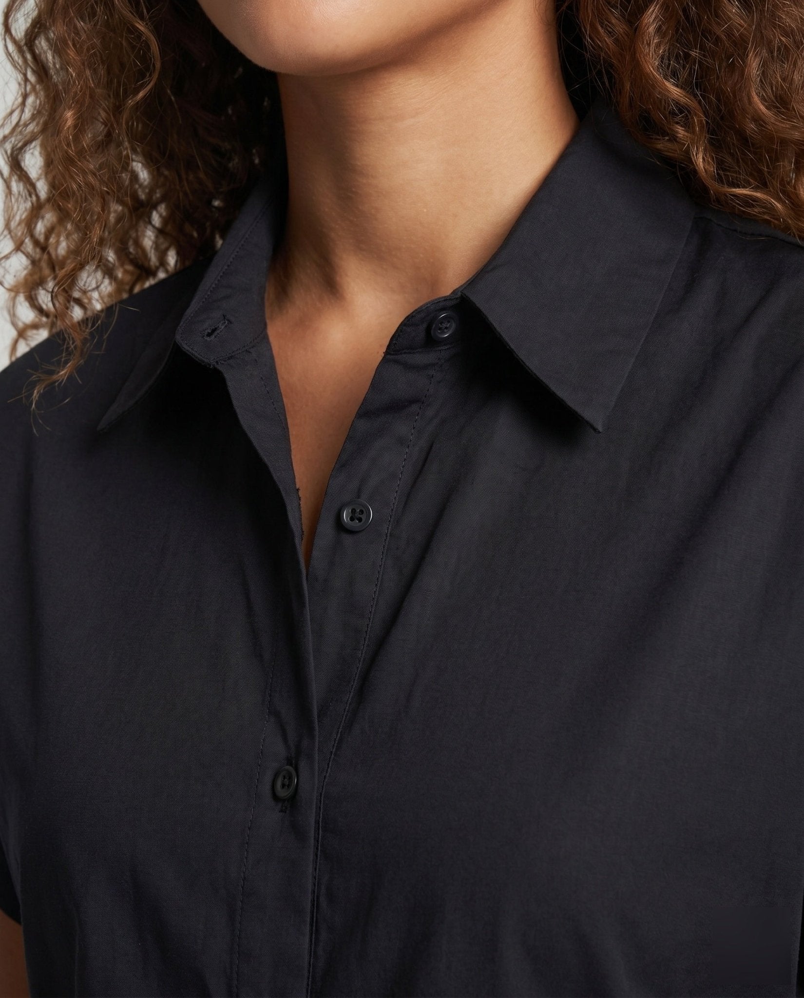 Ladies short sleeve blouse with elegant button placket and casual fit - Chichicherry
